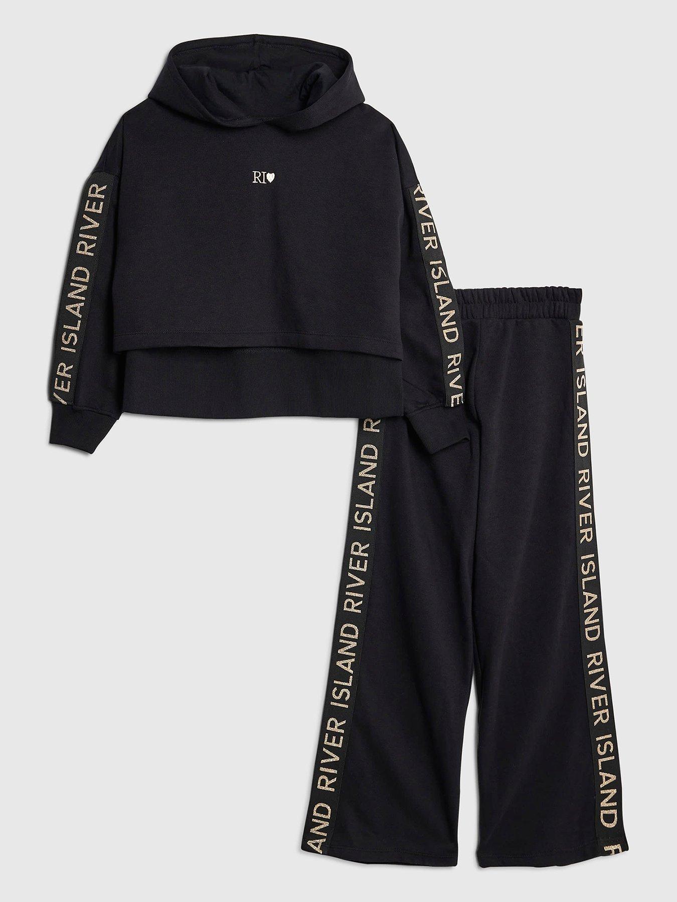 River Island Older Girls River Island Branded Hoodie Set - Black