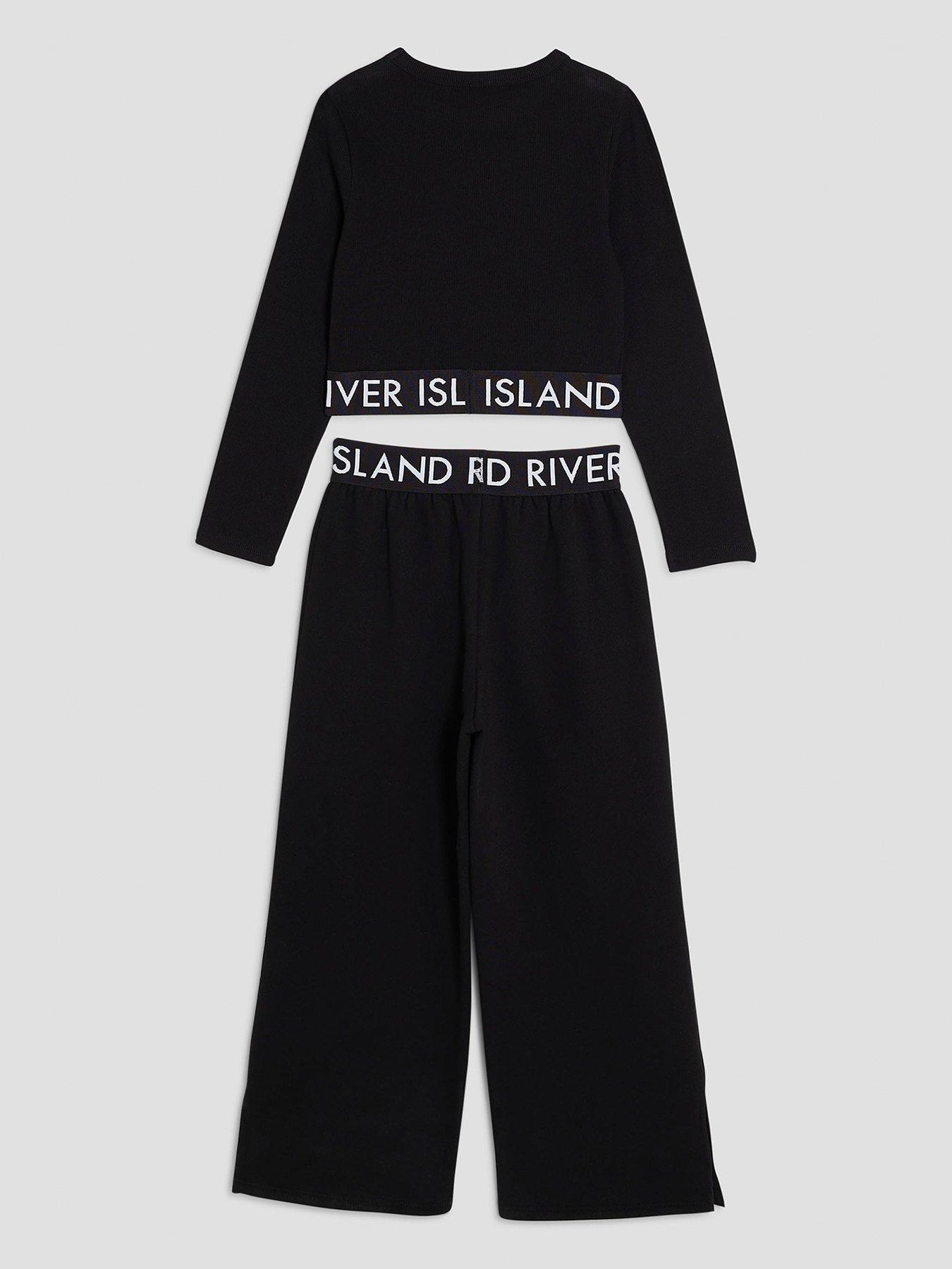 Image 2 of 2 of River Island Older Girls Top And Jogger Set - Black