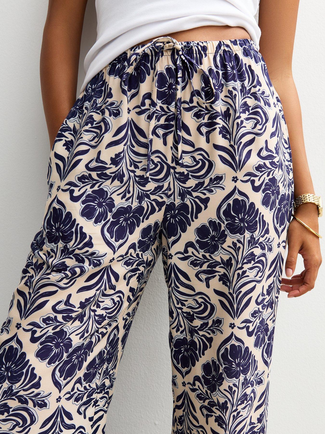 New Look Floral Geometric Print Wide Leg Trouser Blue Littlewoods