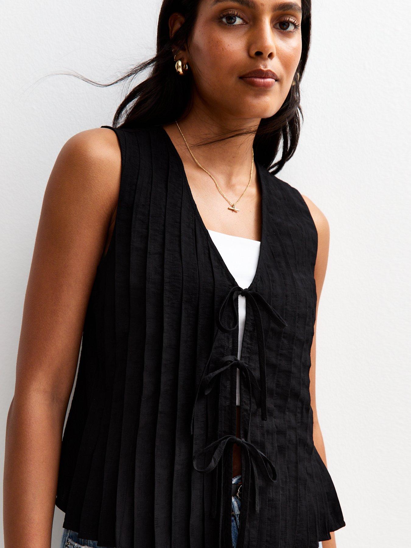 new-look-black-pleated-tie-front-sleeveless-top