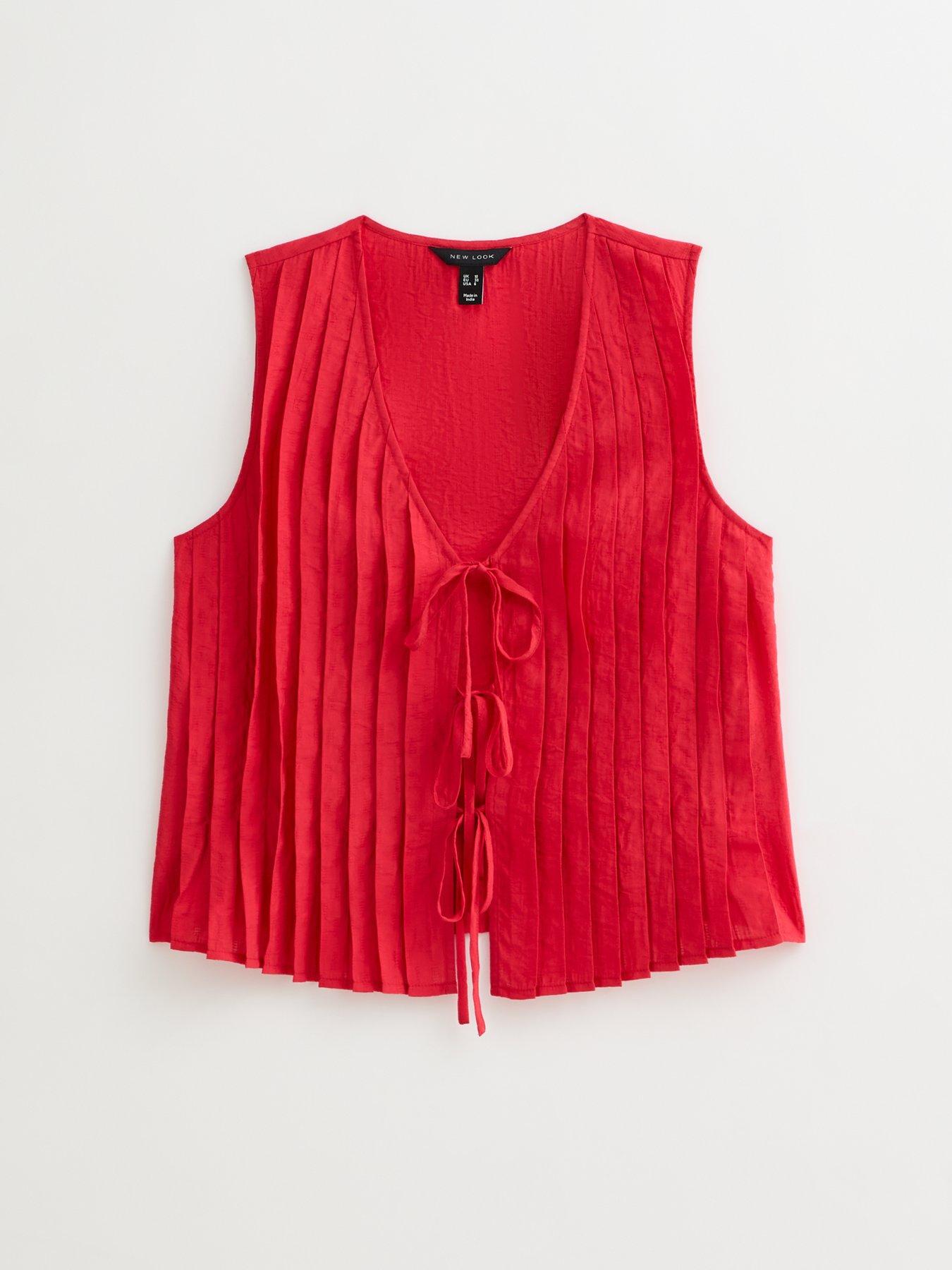 Image 4 of 4 of New Look Pleated Tie Front Sleeveless Top - Red