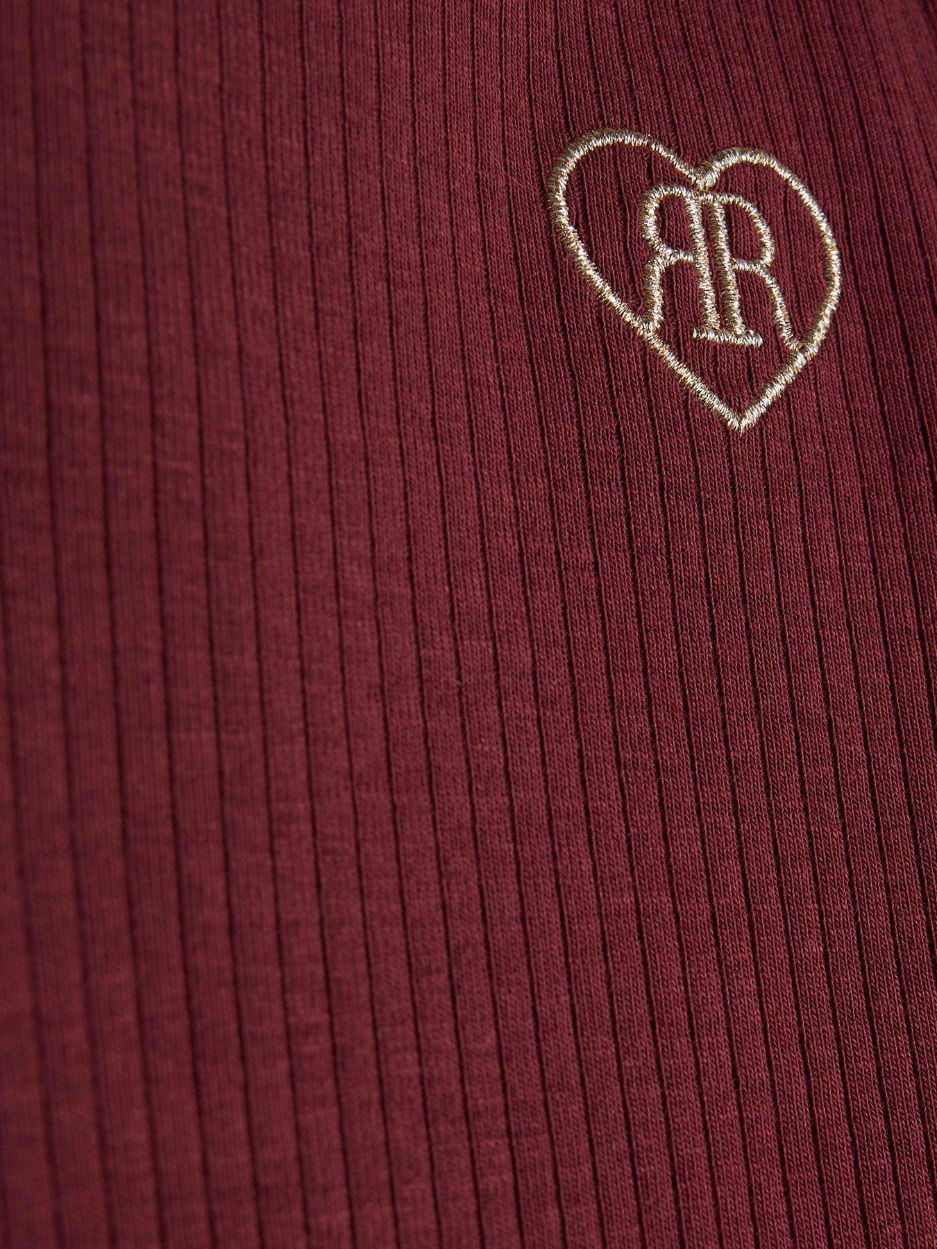  image of river-island-mini-girls-ribbed-frill-legging-set-dark-red