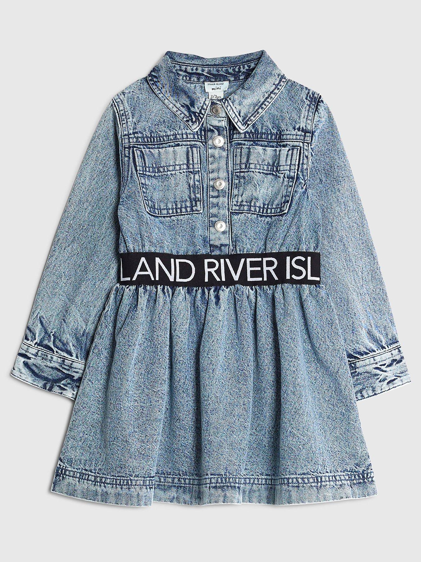 undefined Girls Waistband Denim Dress - Blue