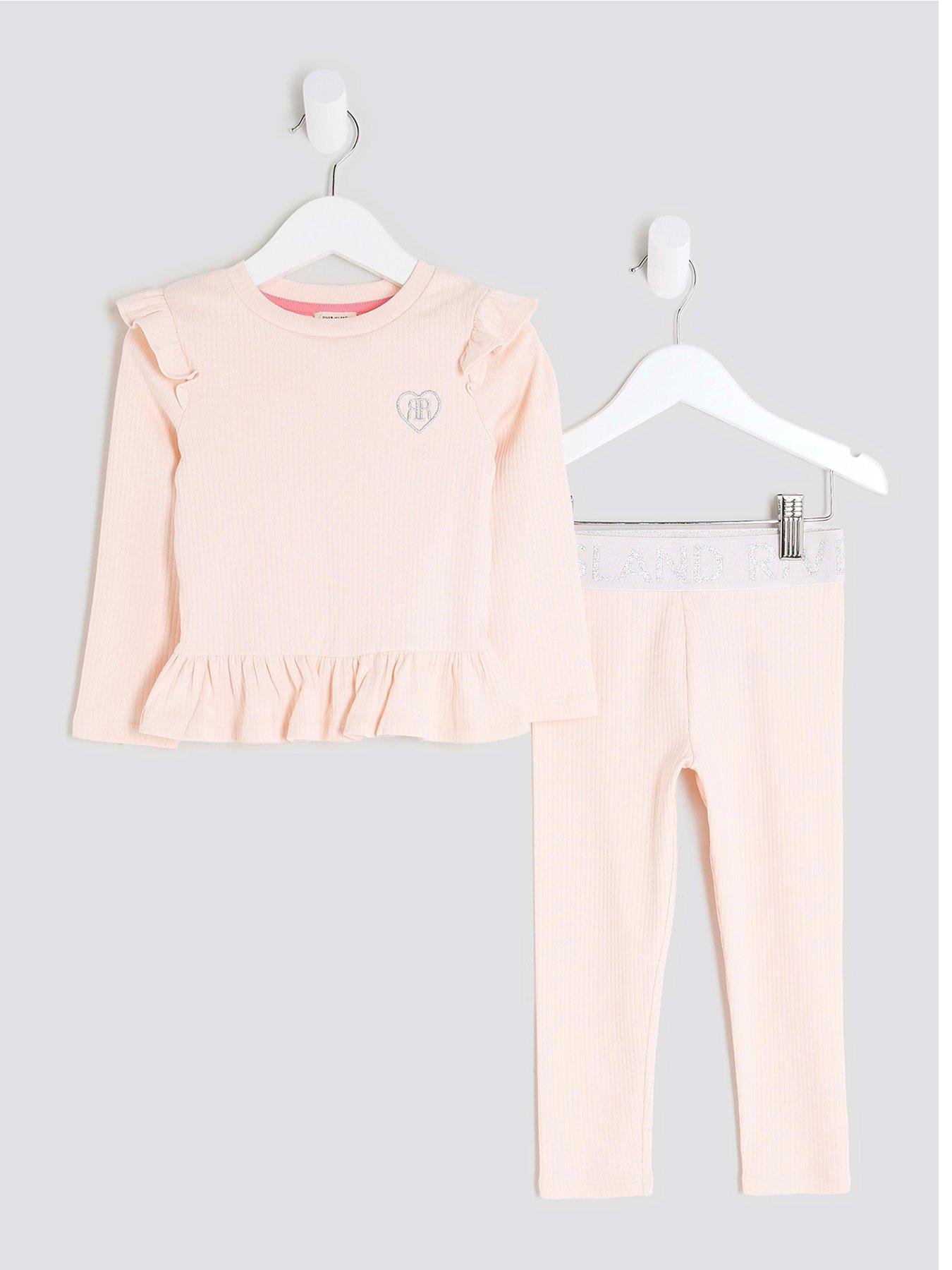 undefined Girls Waistband Ribbed Top Set - Pink