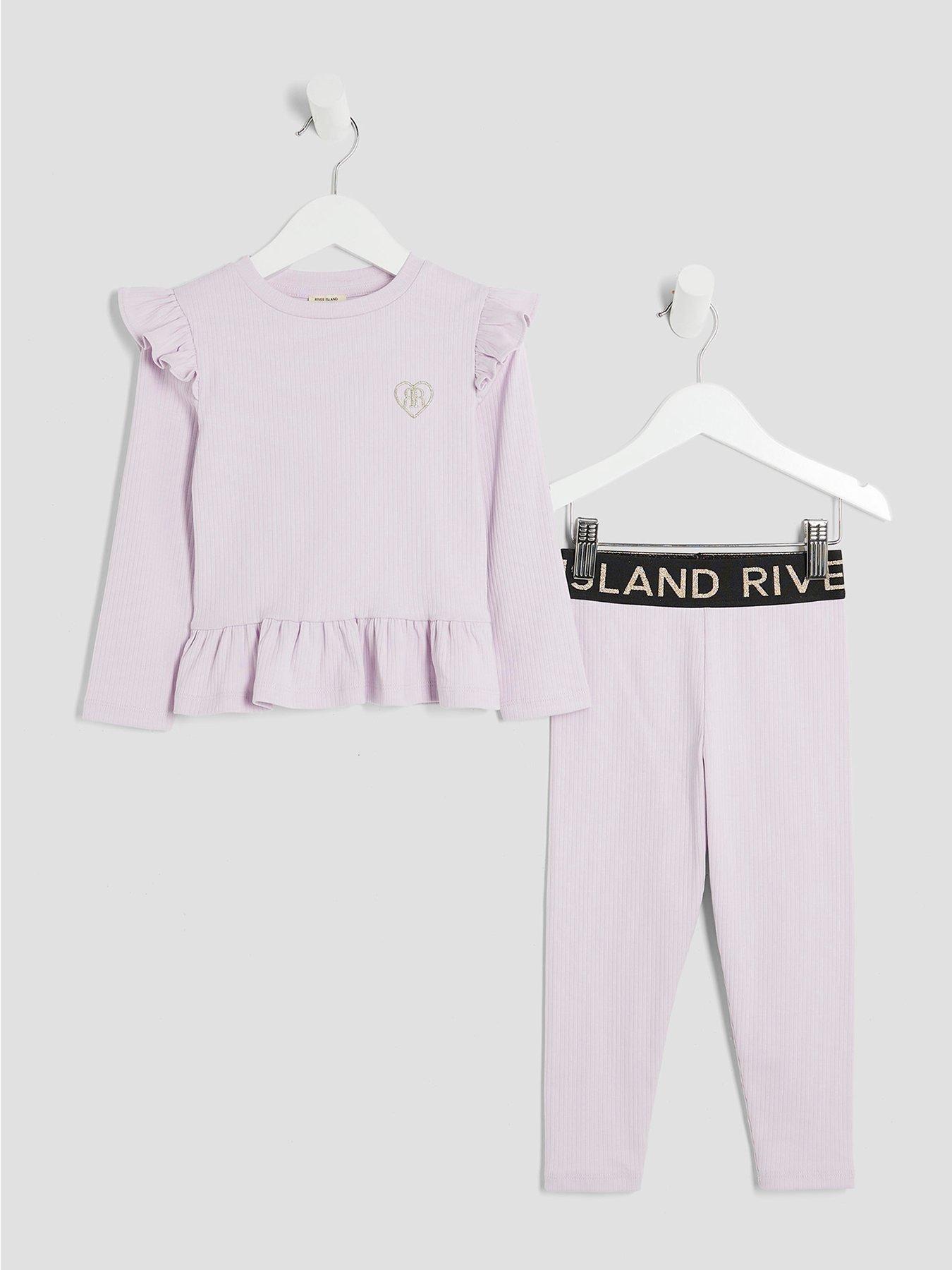undefined Girls Waistband Ribbed Top Set - Purple
