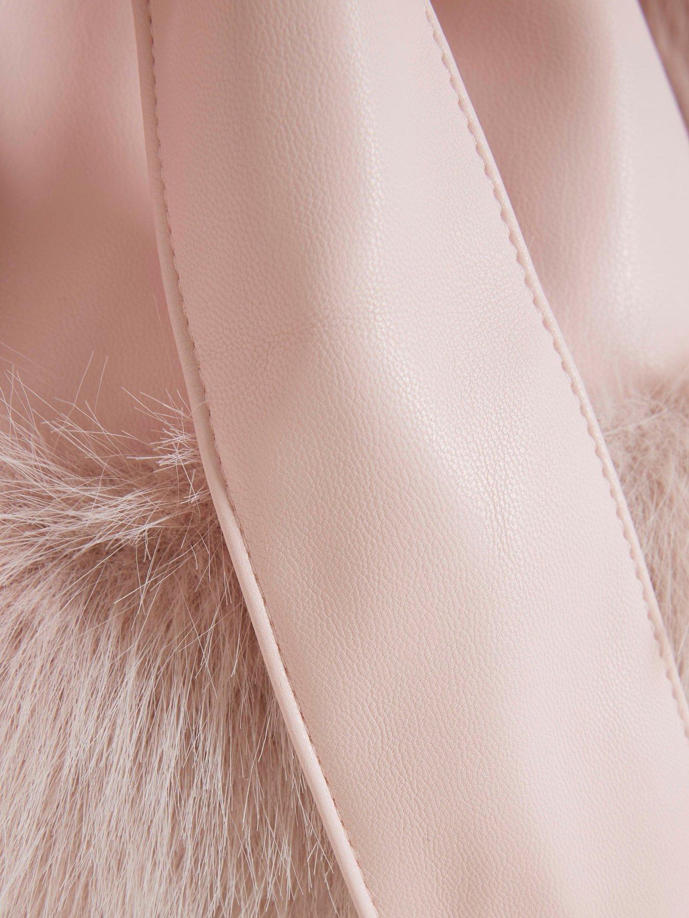 Image 3 of 4 of River Island Mini Girls Faux Fur Wrap Coat - Pink