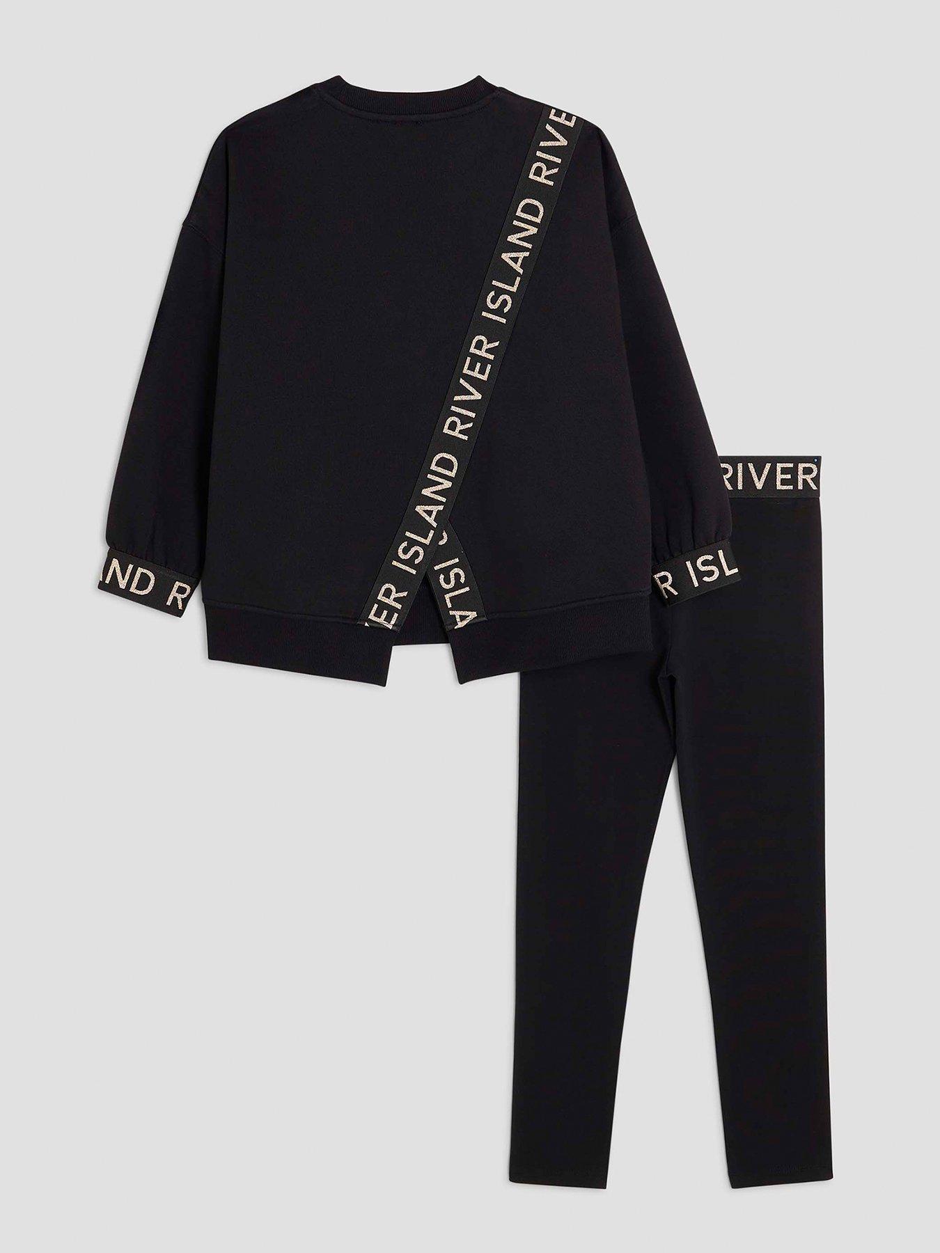 Image 2 of 5 of River Island Older Girls Split Back Sweatshirt Set - Black