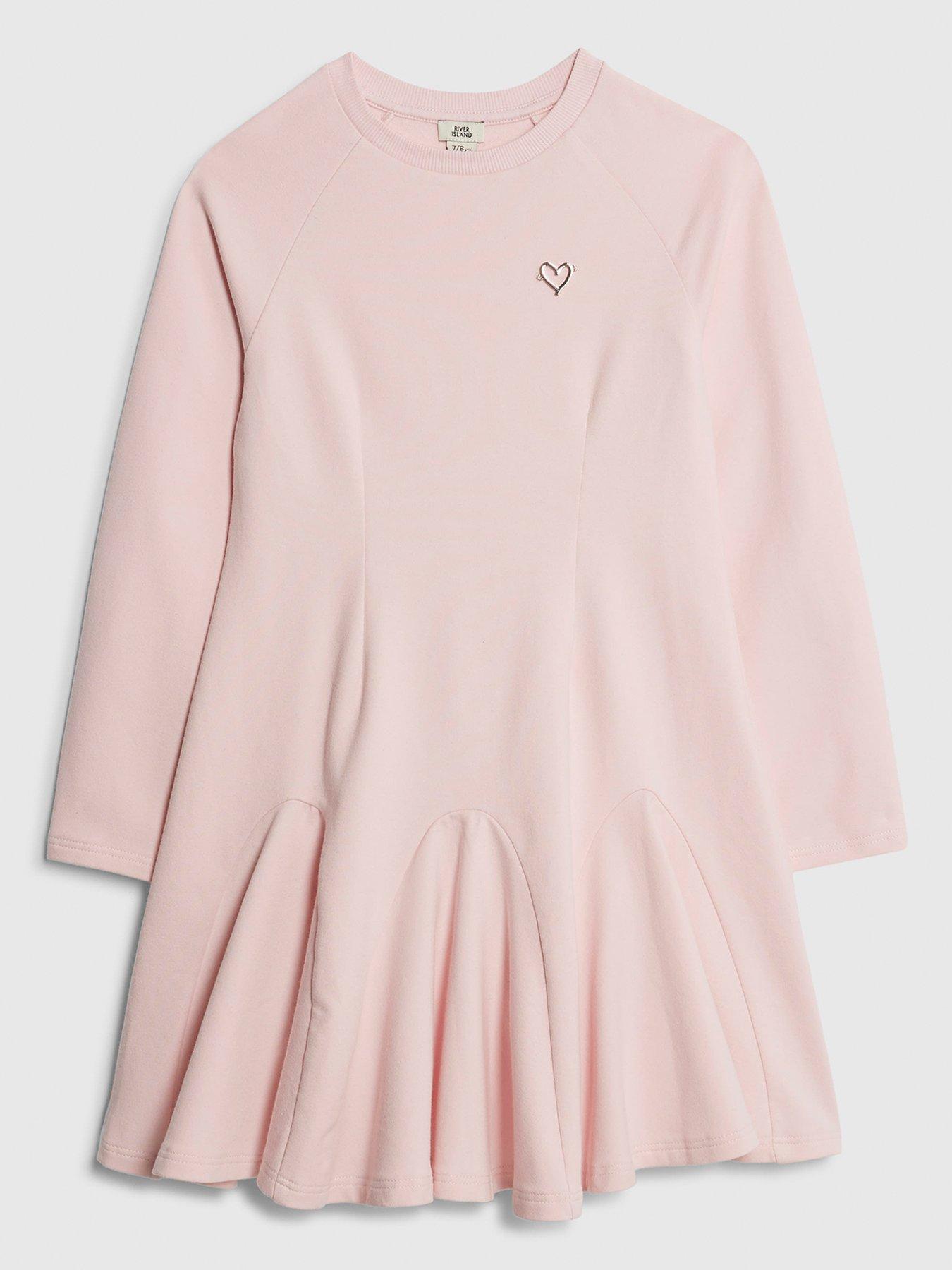 River Island Older Girls Waisted Godet Sweatshirt Dress - Pink