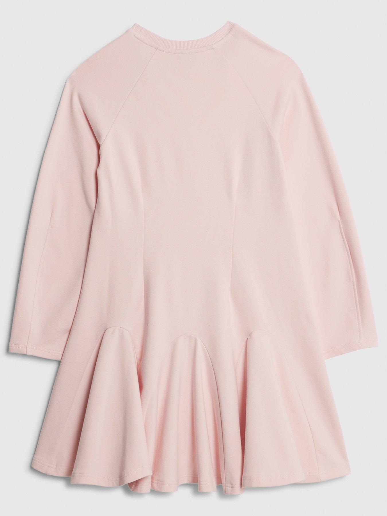  image of river-island-older-girls-waisted-godet-sweatshirt-dress-pink