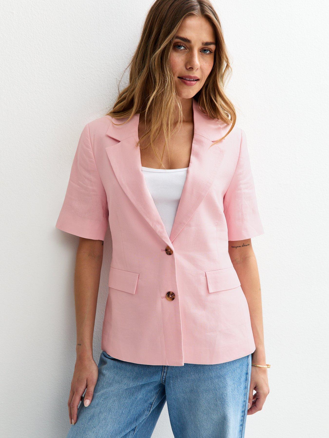 undefined Penna Linen Short Sleeve Blazer - Pink