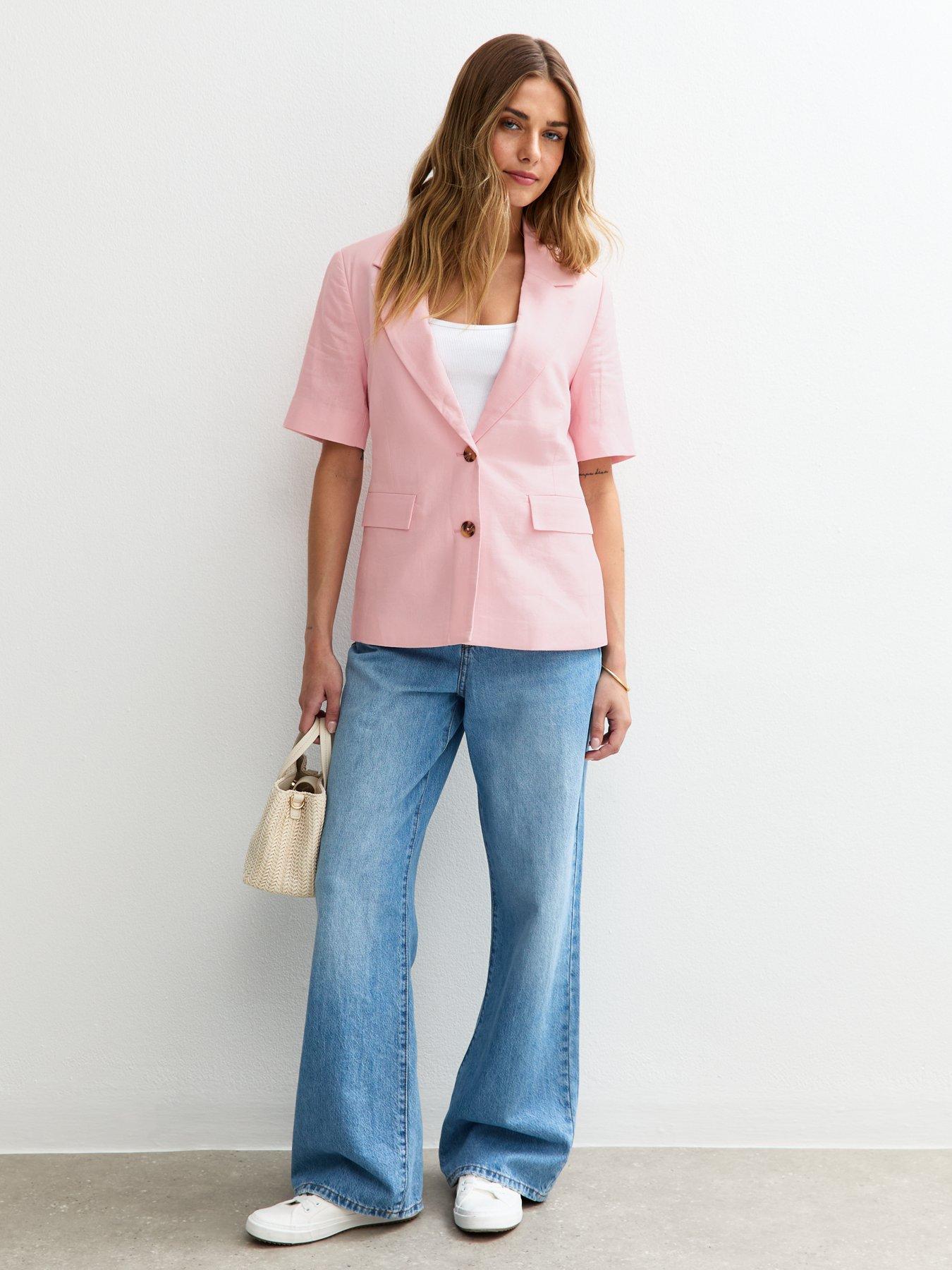 back image of new-look-light-pink-linen-blend-short-sleeve-blazer