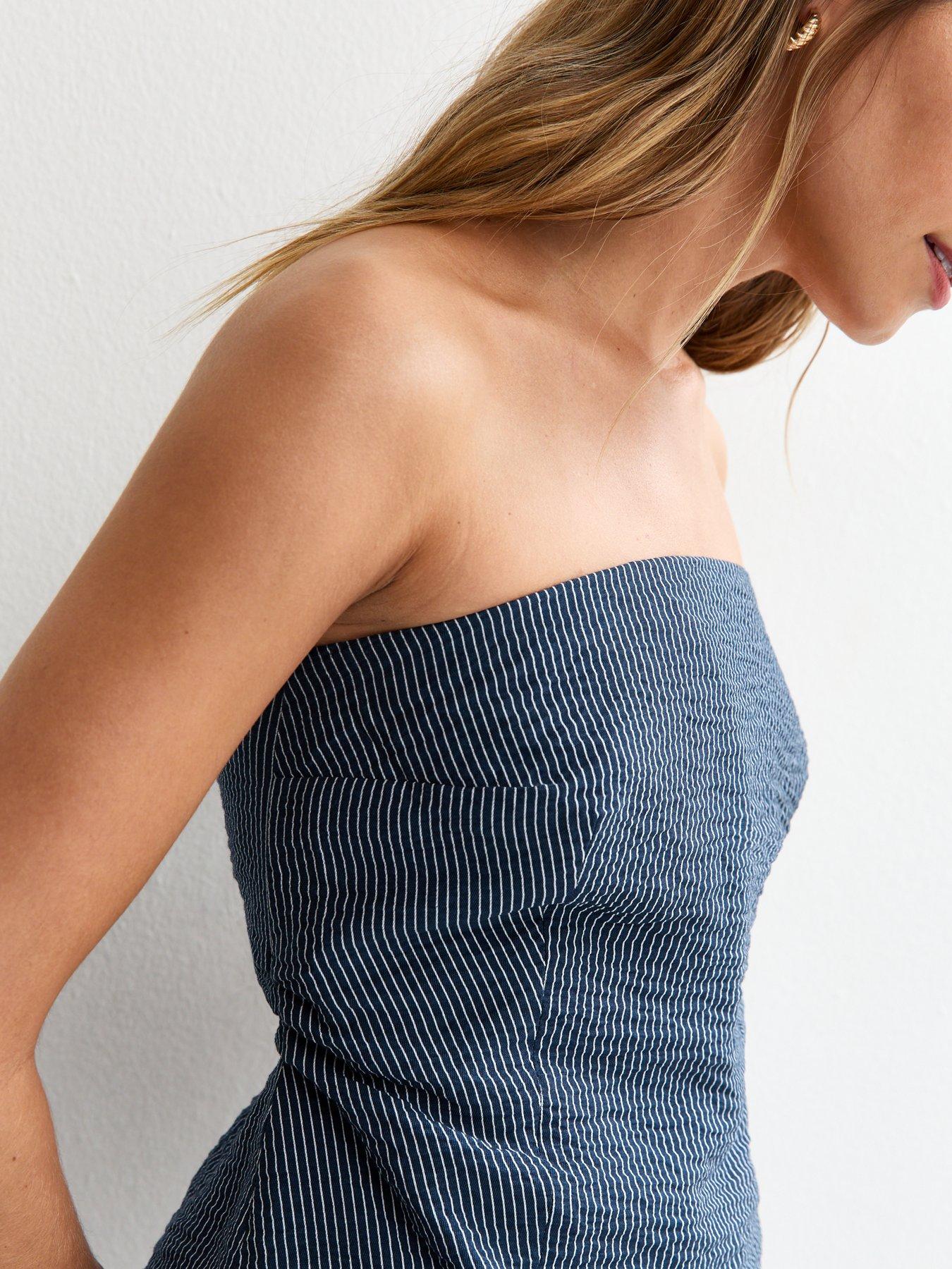 Image 4 of 4 of New Look Blue Striped Strapless Bandeau Top