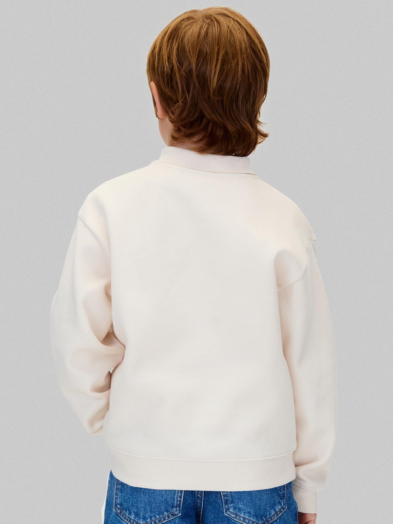 Image 3 of 5 of Calvin Klein Jeans Boys Bonded Pique Towel Mono Long Sleeve Polo Shirt - Cream