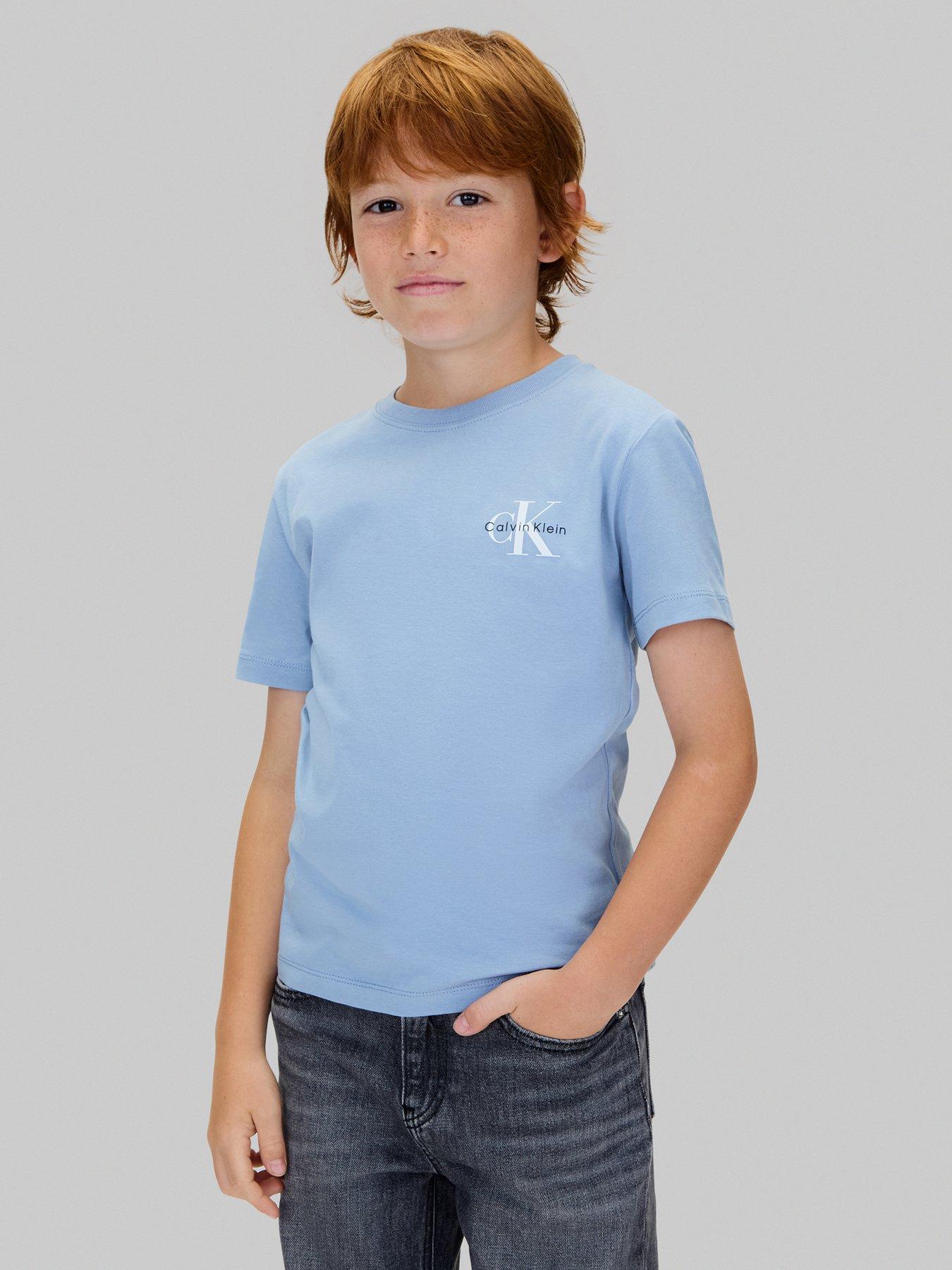 undefined Boys Chest Monologo Short Sleeve T-Shirt - Light Blue