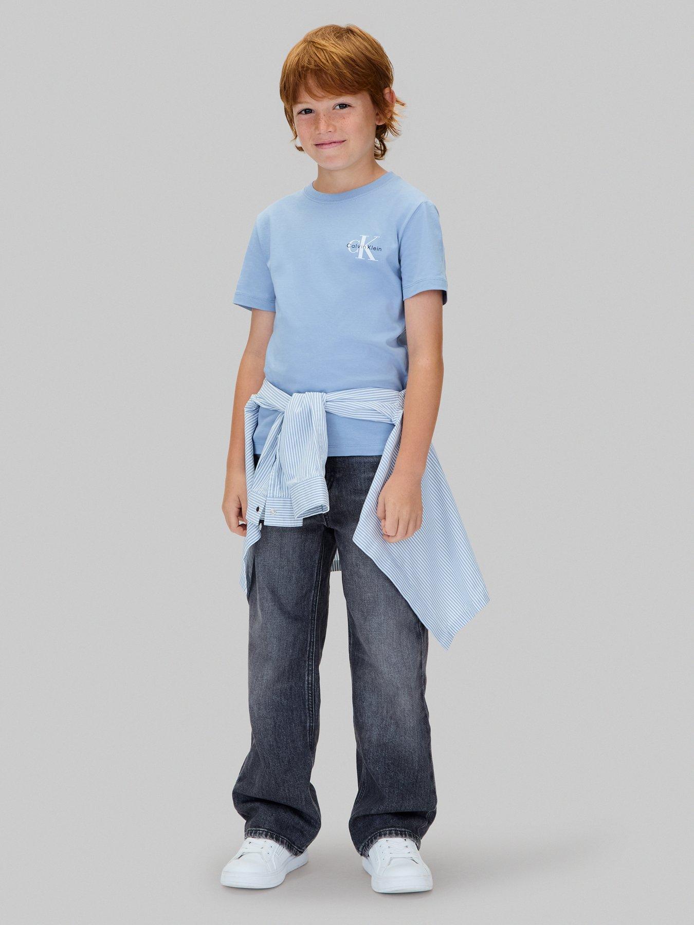 Image 3 of 4 of Calvin Klein Jeans Boys Chest Monologo Short Sleeve T-Shirt - Light Blue