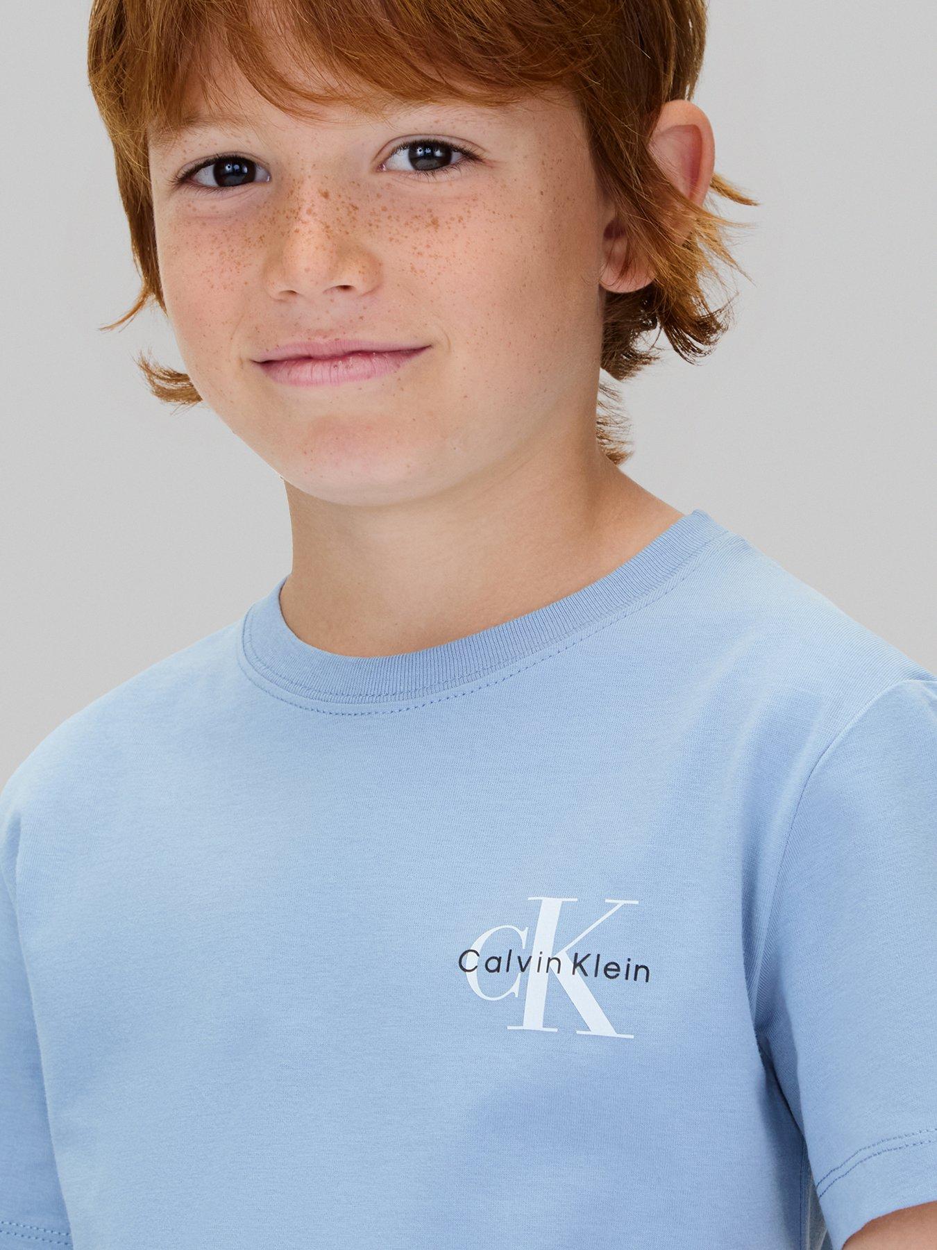 Image 4 of 4 of Calvin Klein Jeans Boys Chest Monologo Short Sleeve T-Shirt - Light Blue