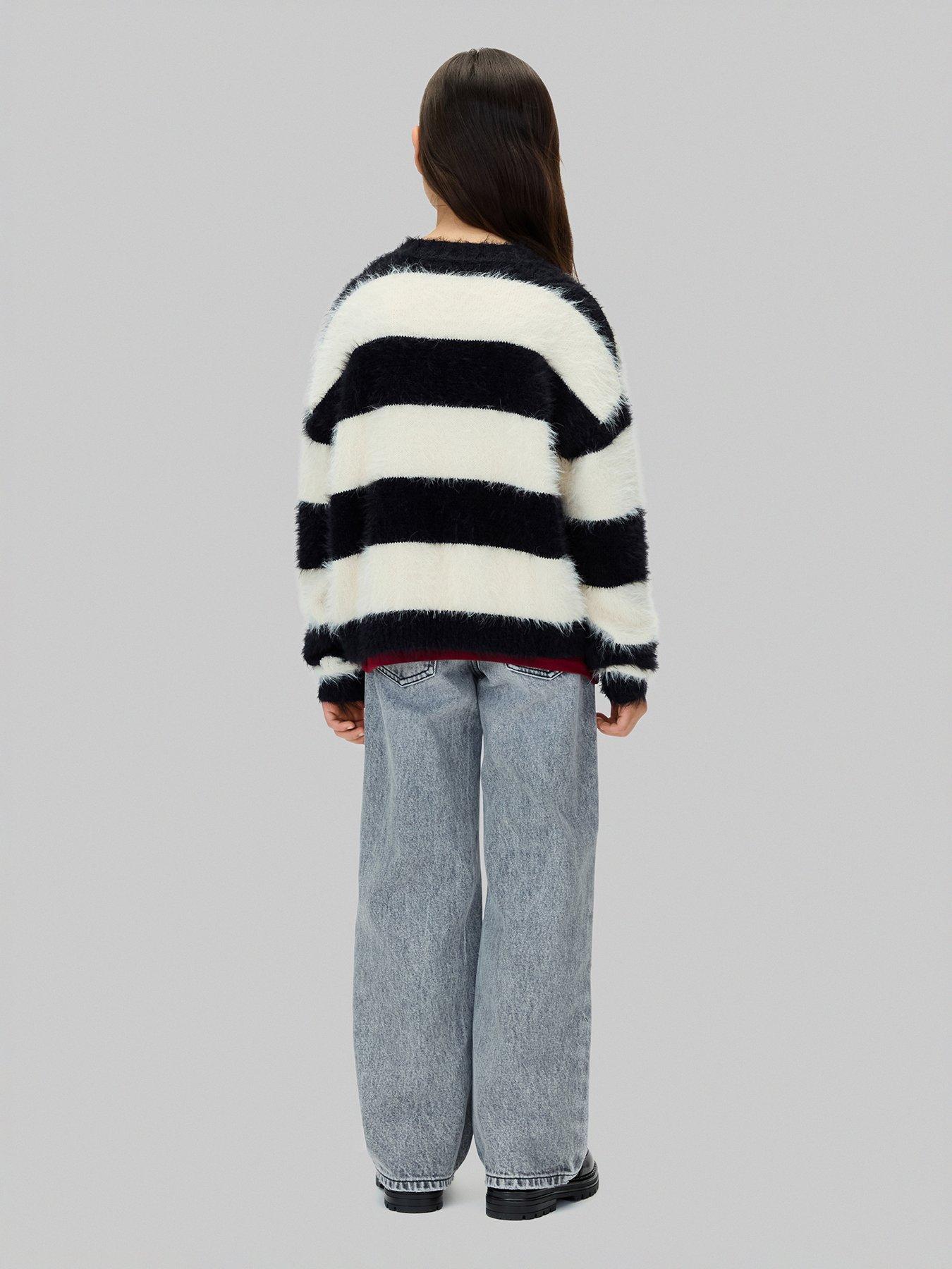 Image 3 of 4 of Calvin Klein Jeans Girls CK Stripe Crew Neck Jumper - White/Black