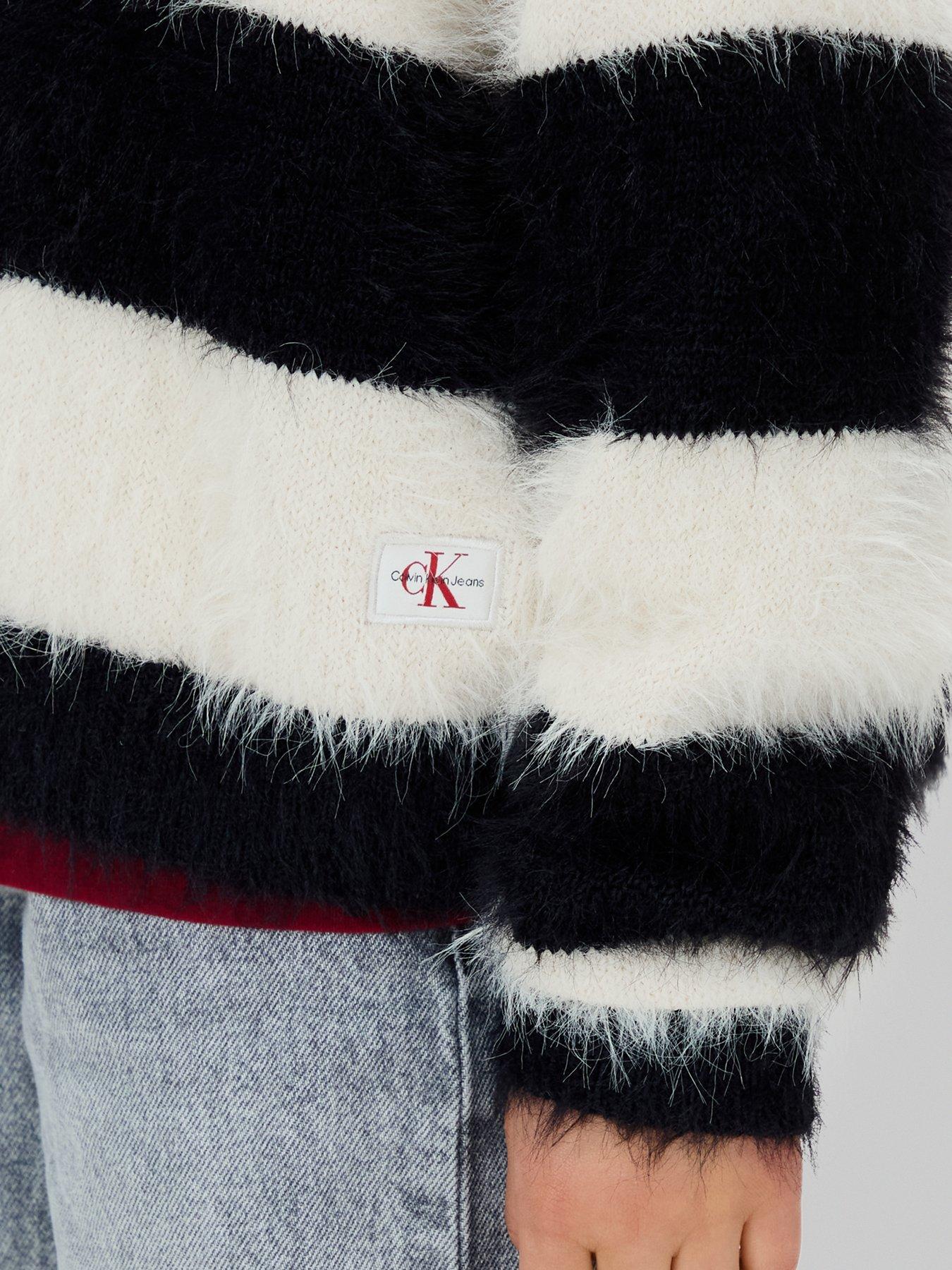 Image 4 of 4 of Calvin Klein Jeans Girls CK Stripe Crew Neck Jumper - White/Black