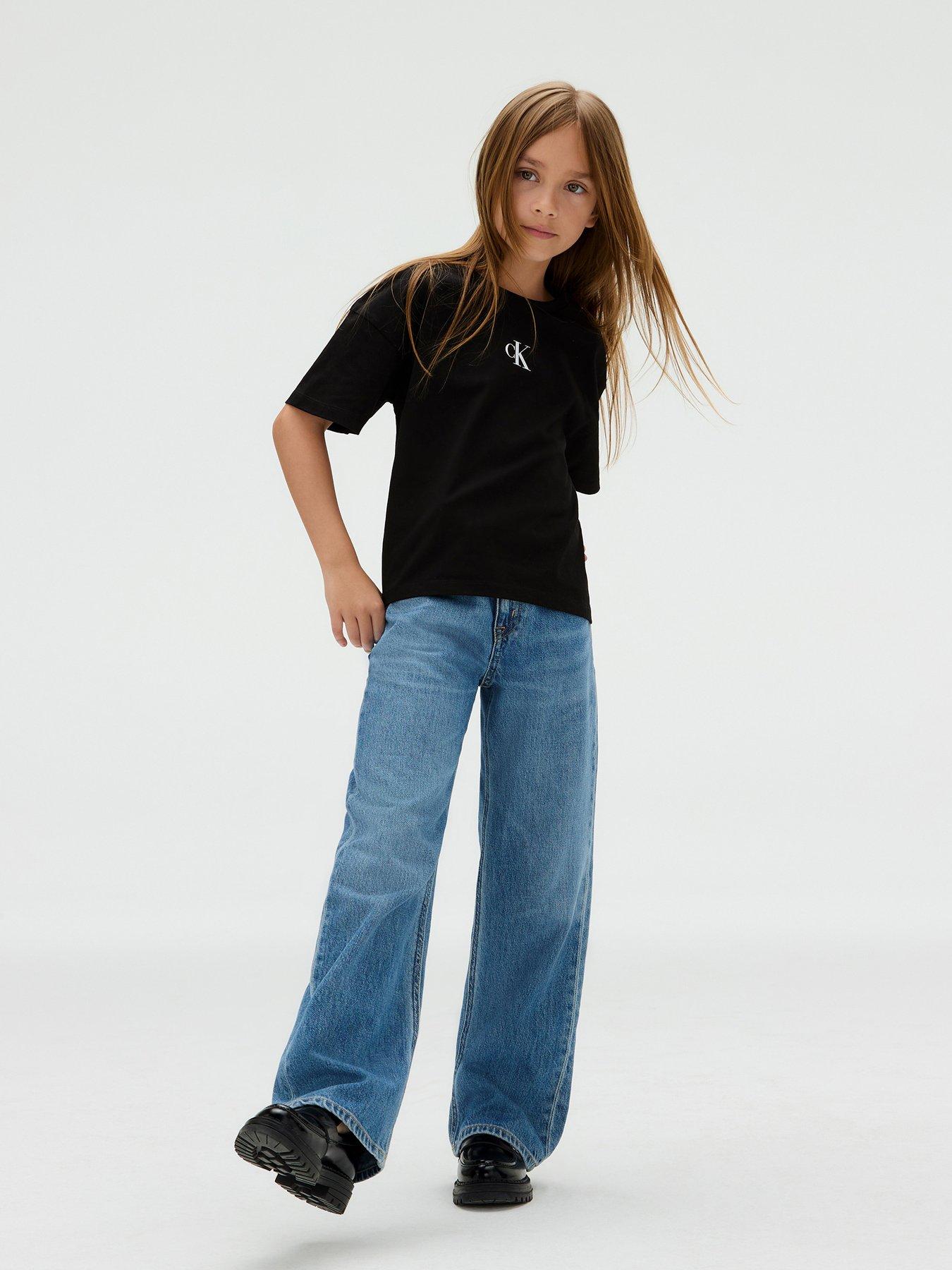 undefined Girls CK Logo Short Sleeve Boxy T-Shirt - Black