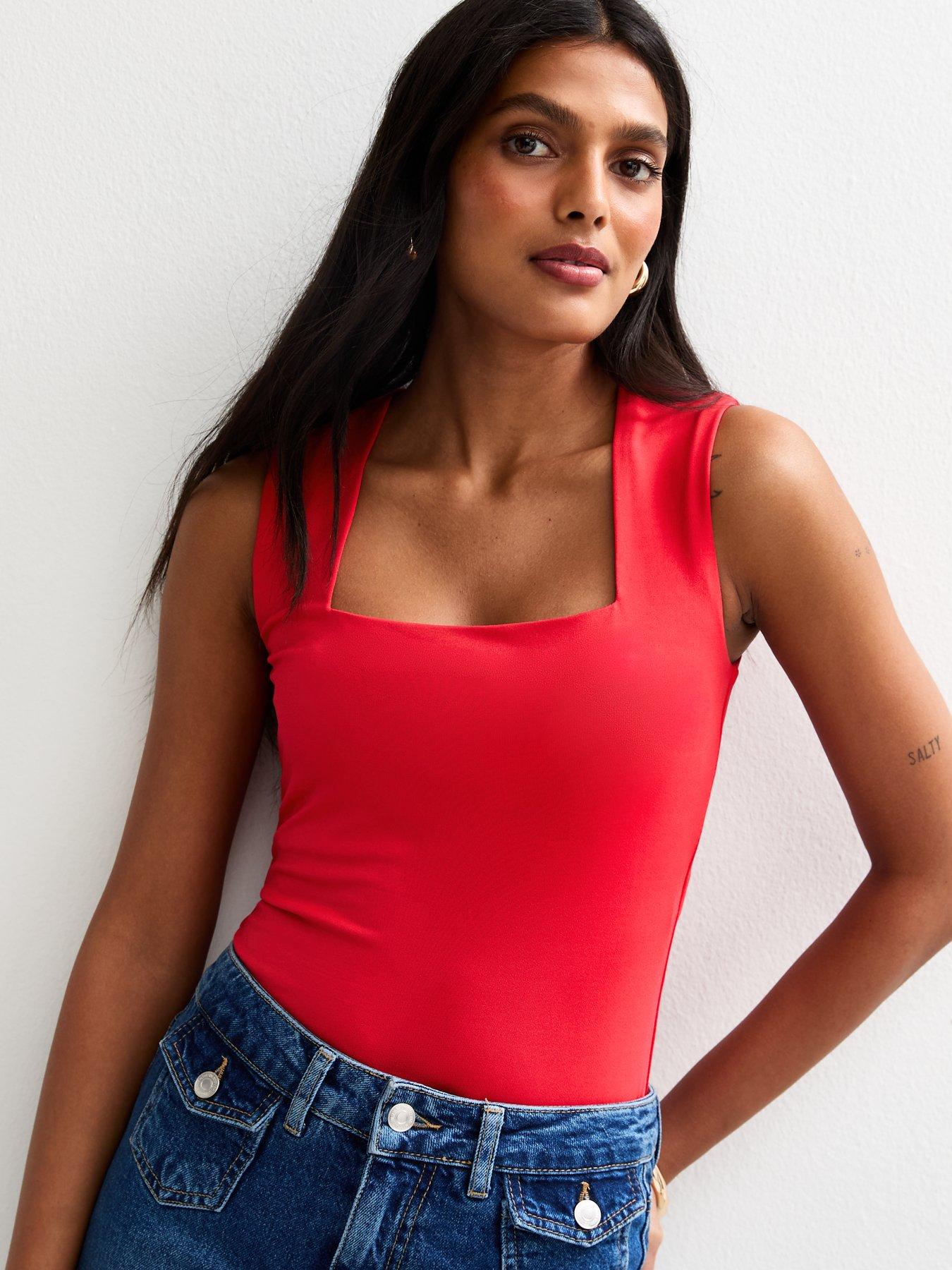 undefined Red Square Neck Bodysuit