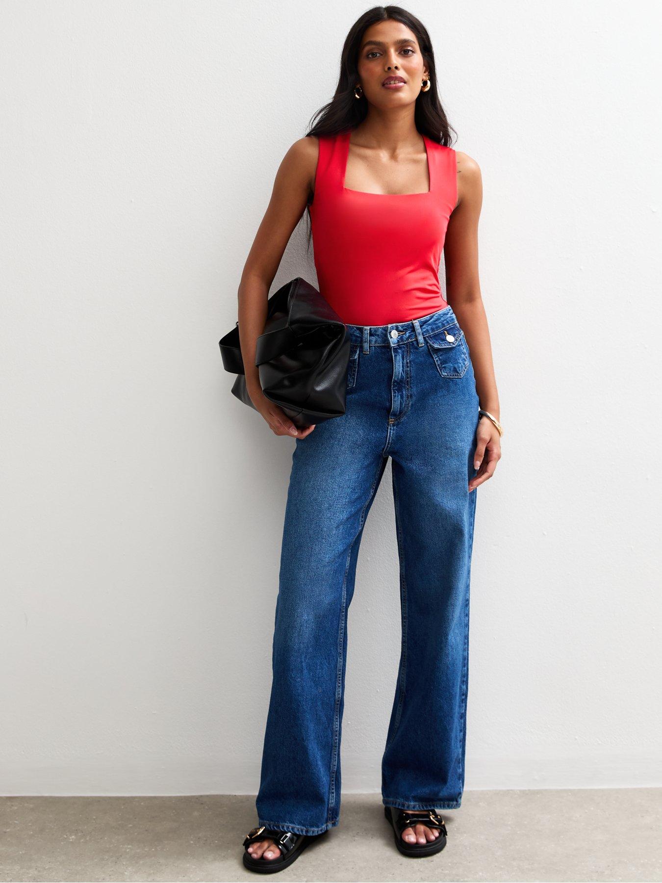  image of new-look-red-square-neck-bodysuit