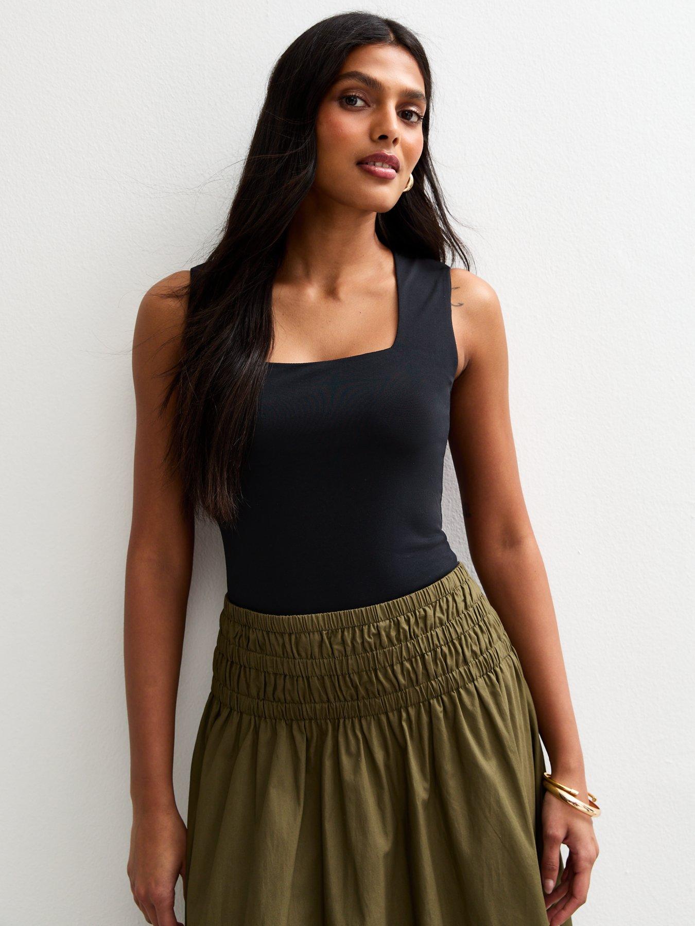 front image of new-look-black-square-neck-bodysuit