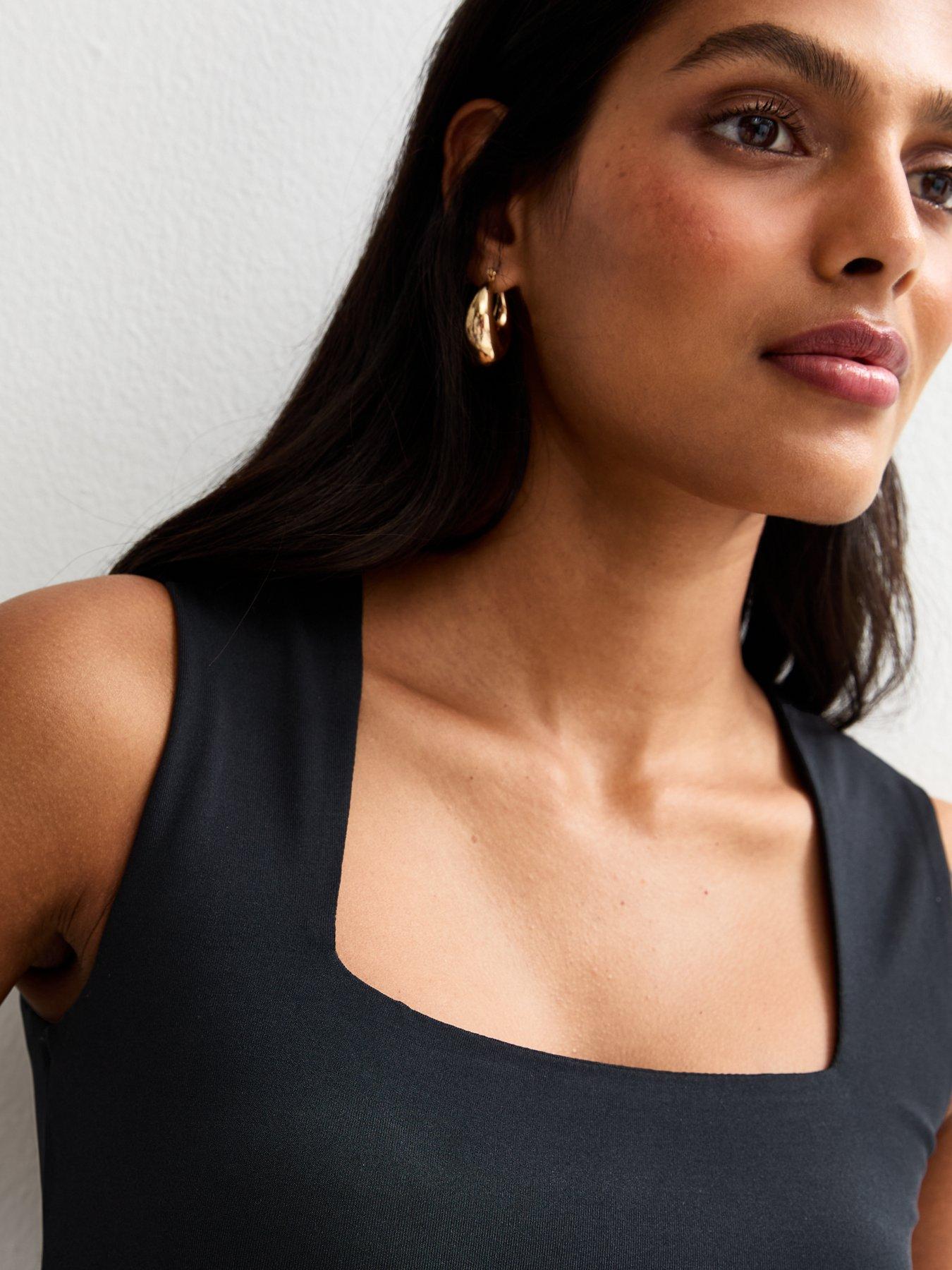  image of new-look-black-square-neck-bodysuit