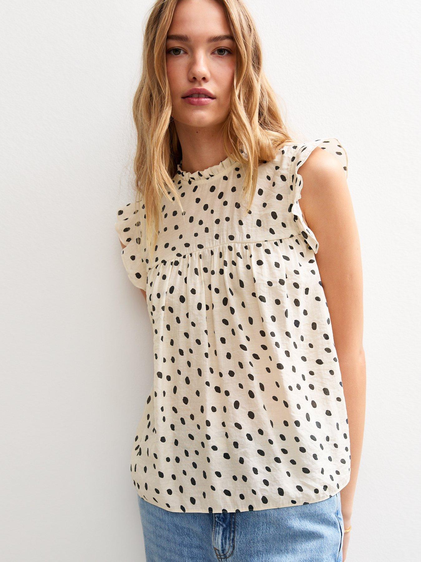 undefined Off White Polka Dot Tie Back Top
