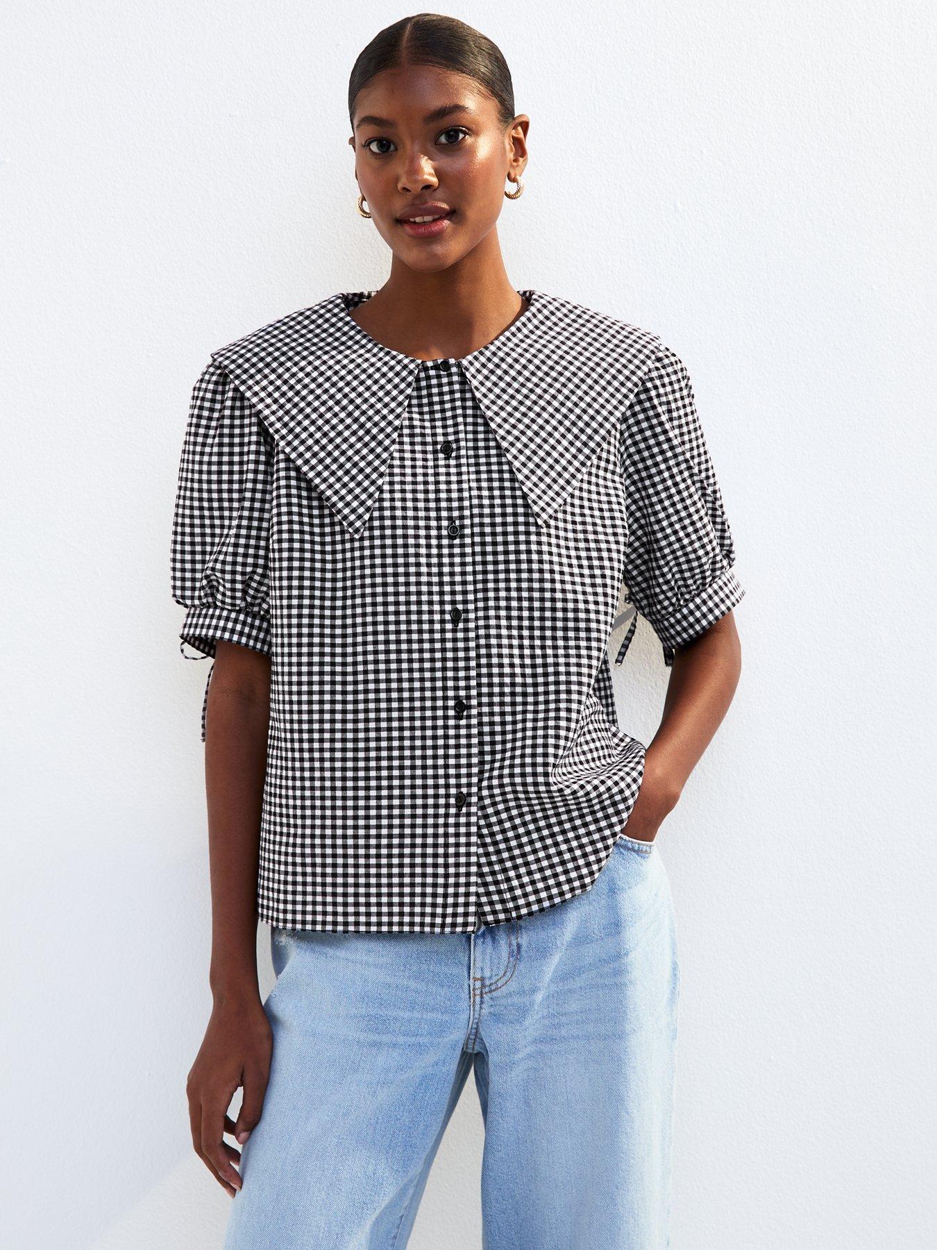 undefined Black Gingham Collar Detail Shirt