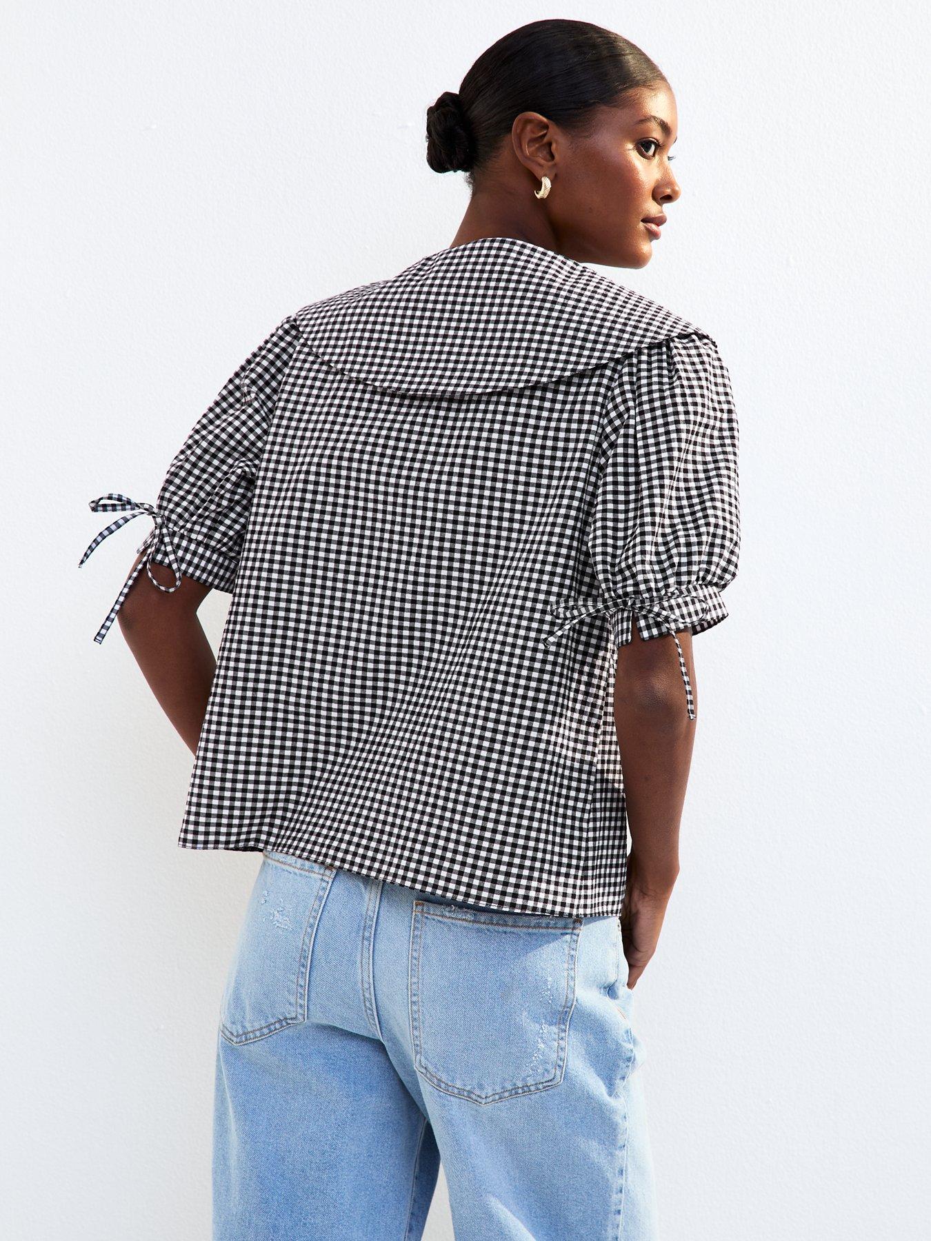 stillFront image of new-look-black-gingham-collar-detail-shirt