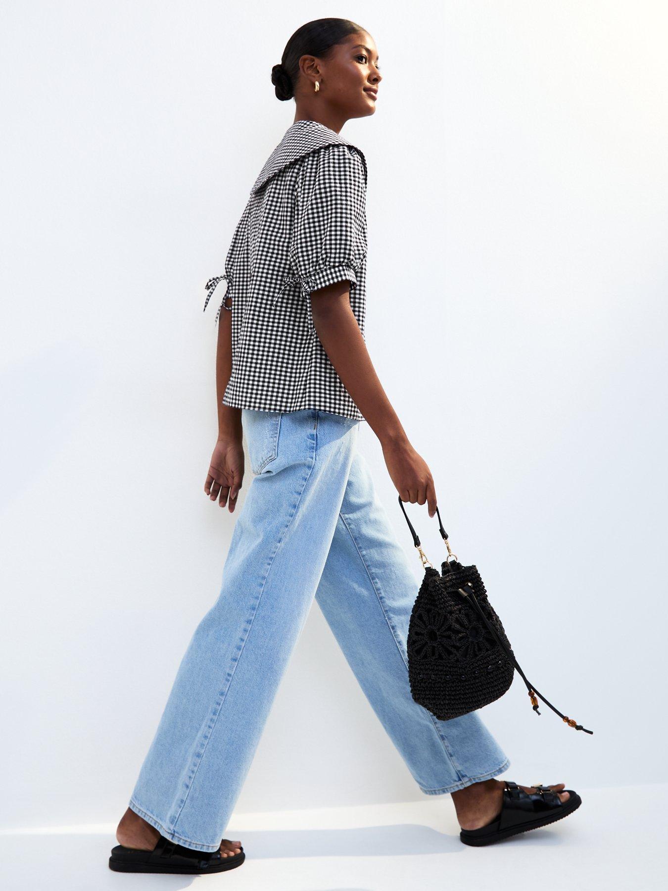  image of new-look-black-gingham-collar-detail-shirt