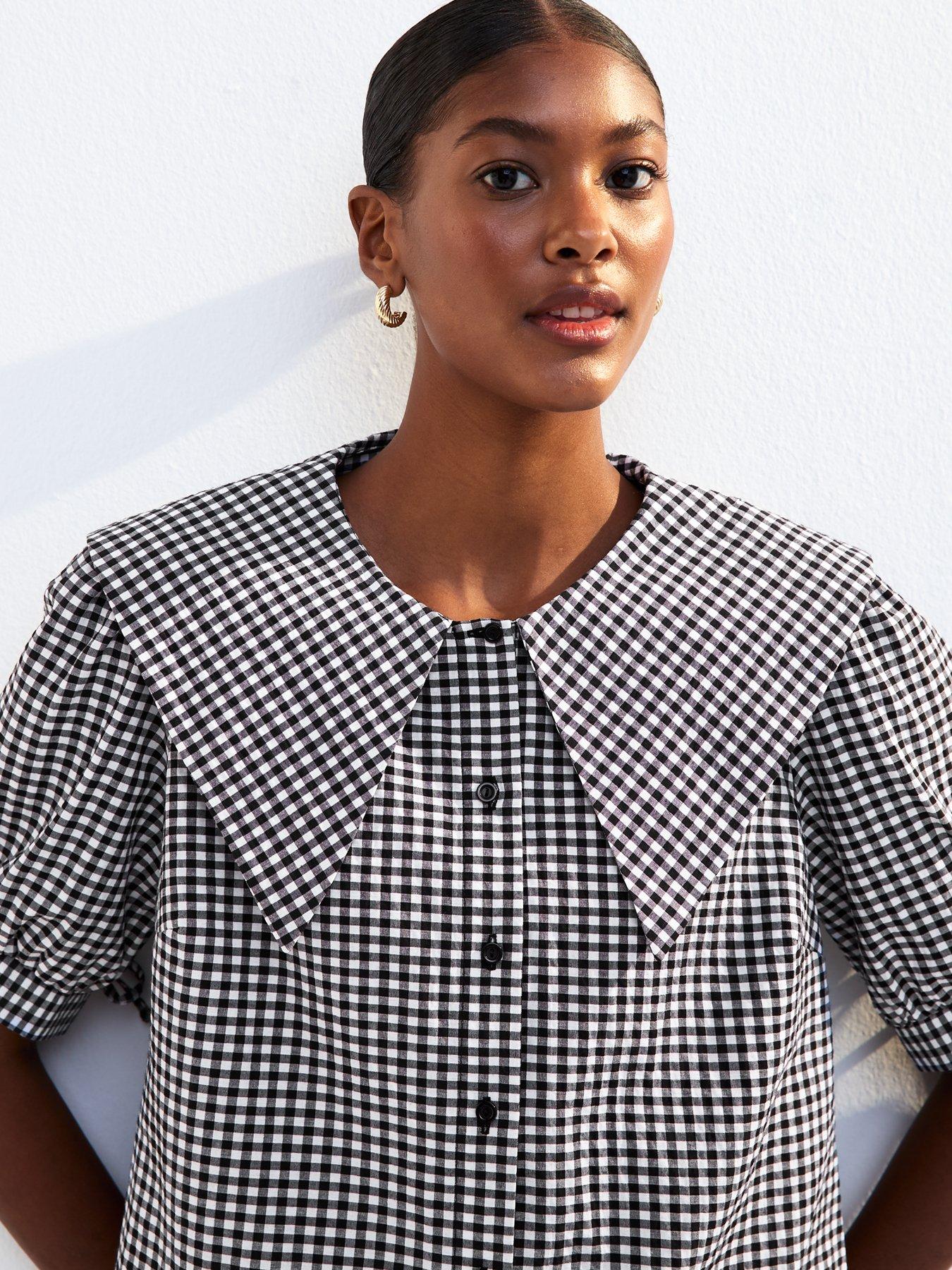  image of new-look-black-gingham-collar-detail-shirt