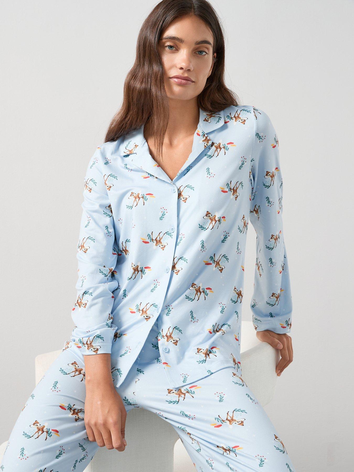 The Very Collection Bambi Button Down Revere Pyjama Set - Blue