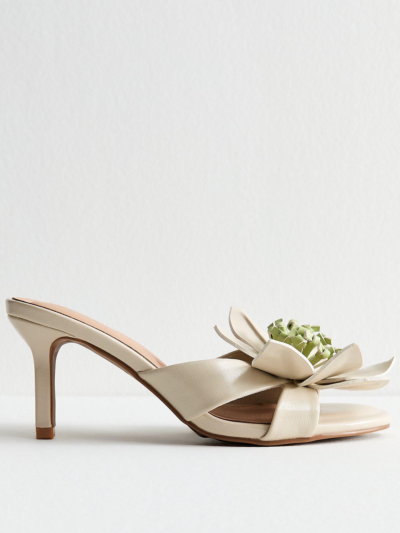 undefined Floral Appliqued Mules - White