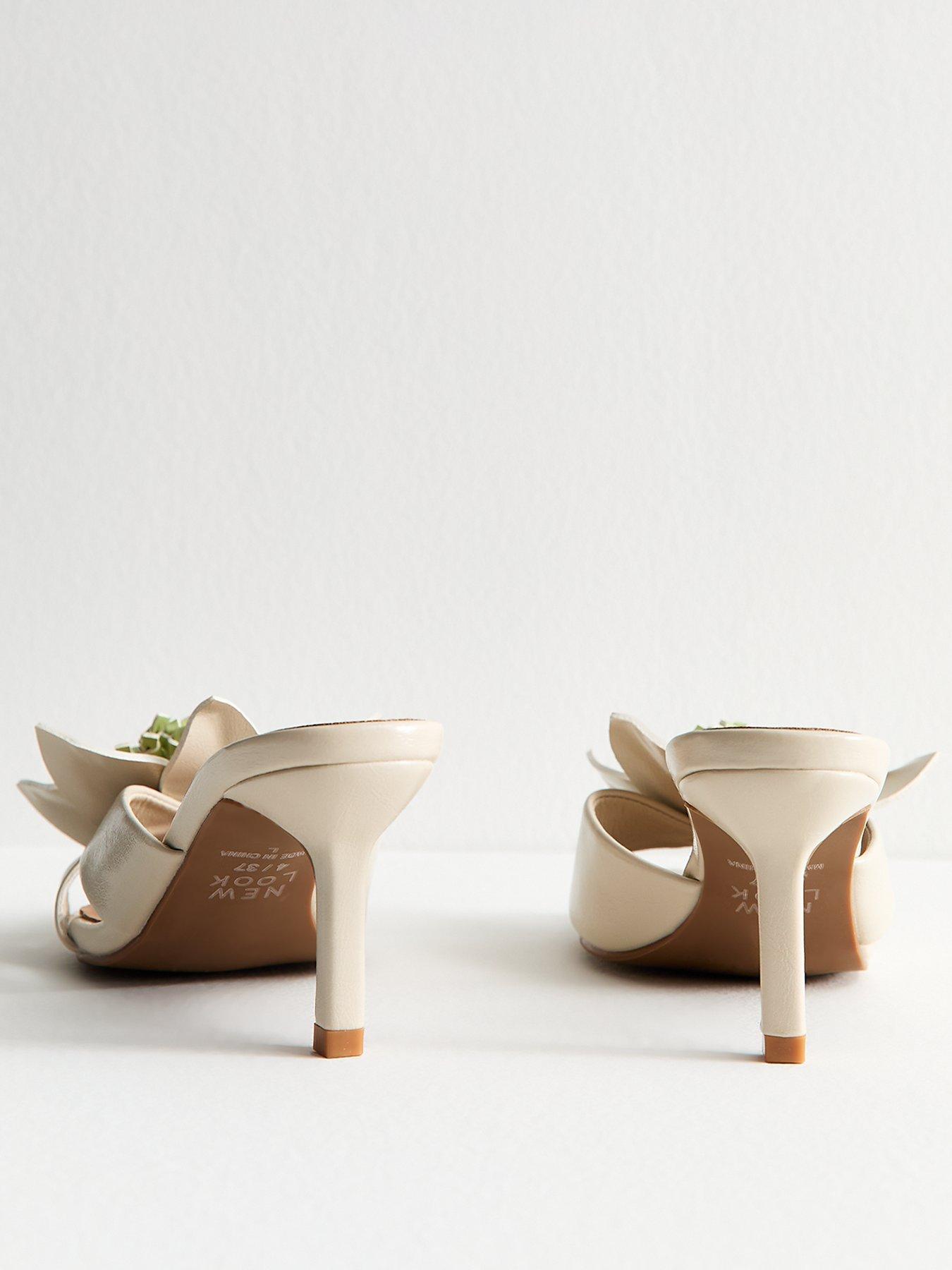 Image 3 of 5 of New Look Floral Appliqued Mules - White