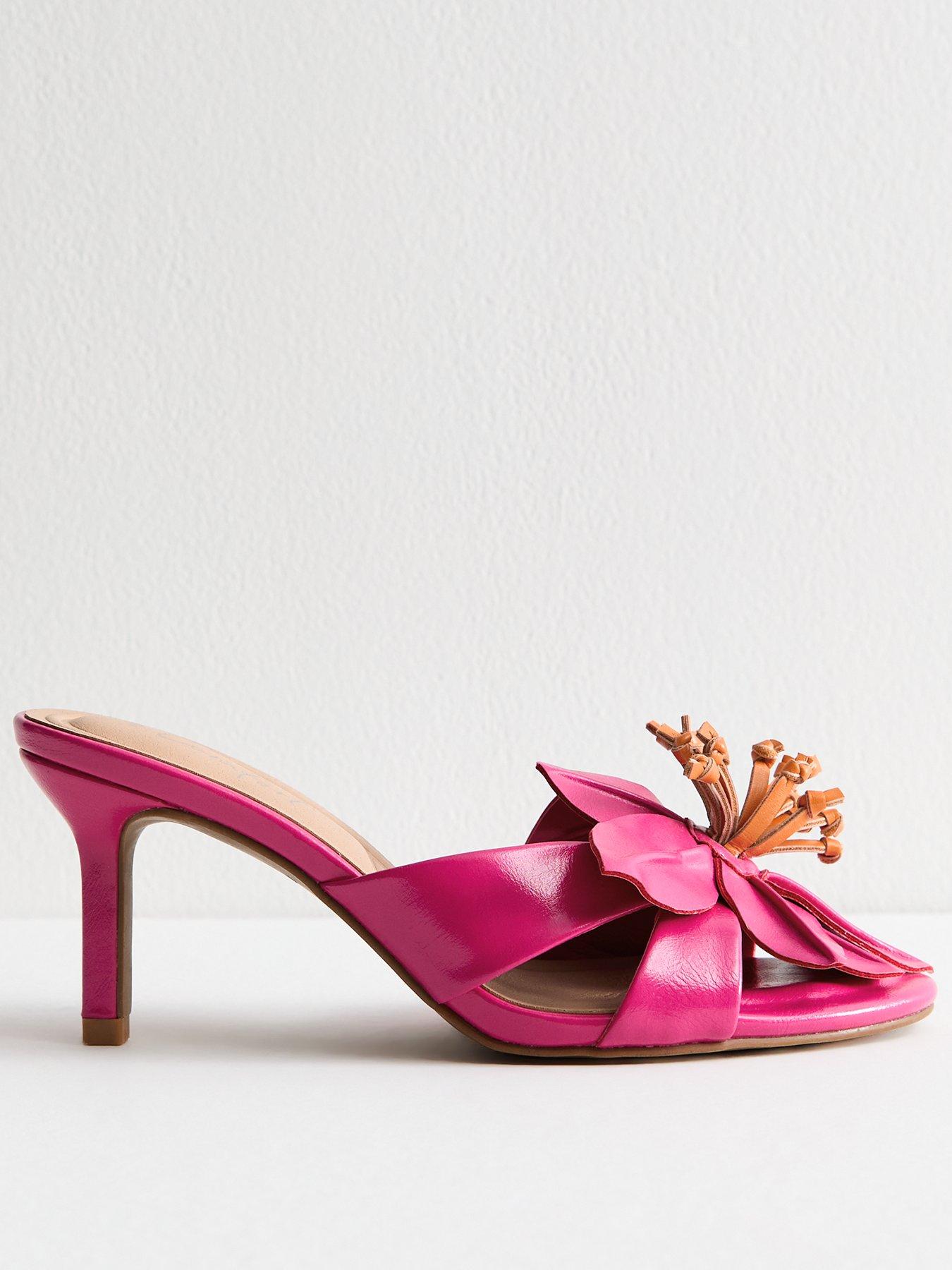  image of new-look-bright-pink-faux-leather-floral-appliqued-mules-pink