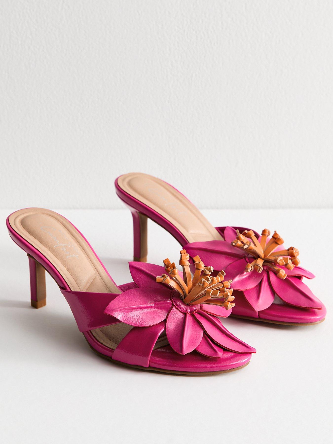 stillFront image of new-look-bright-pink-faux-leather-floral-appliqued-mules-pink