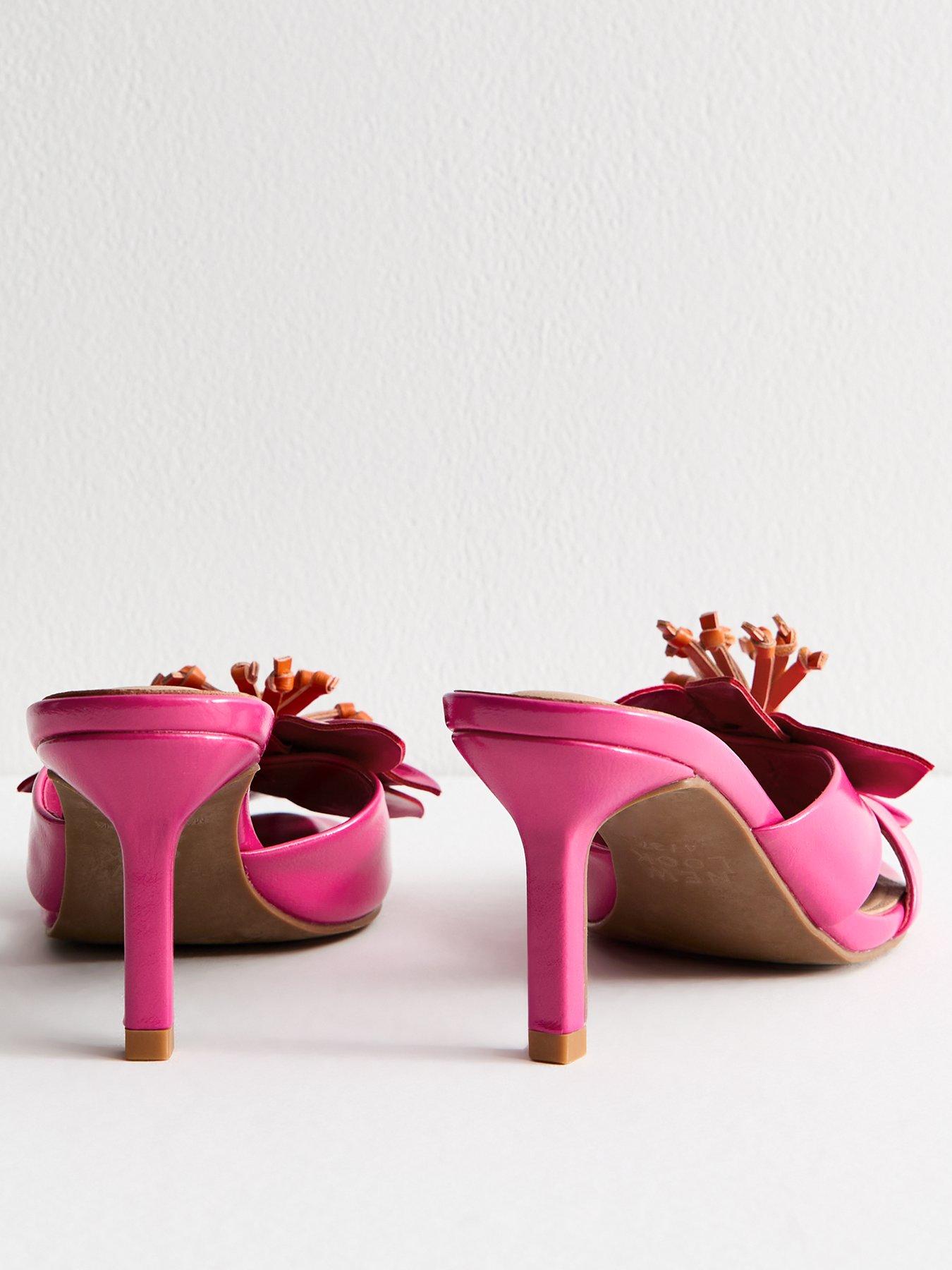  image of new-look-bright-pink-faux-leather-floral-appliqued-mules-pink