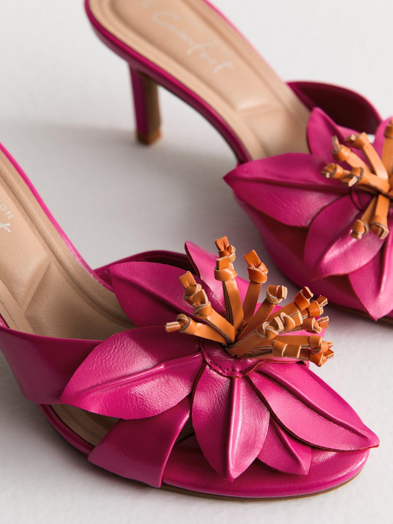  image of new-look-bright-pink-faux-leather-floral-appliqued-mules-pink
