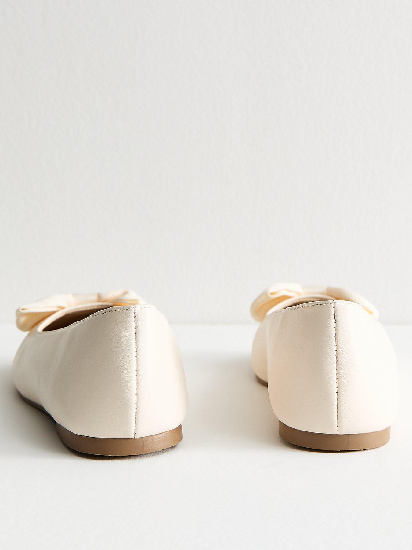 Image 2 of 6 of New Look Wide Fit Off White Faux Leather Bow Ballet Flats