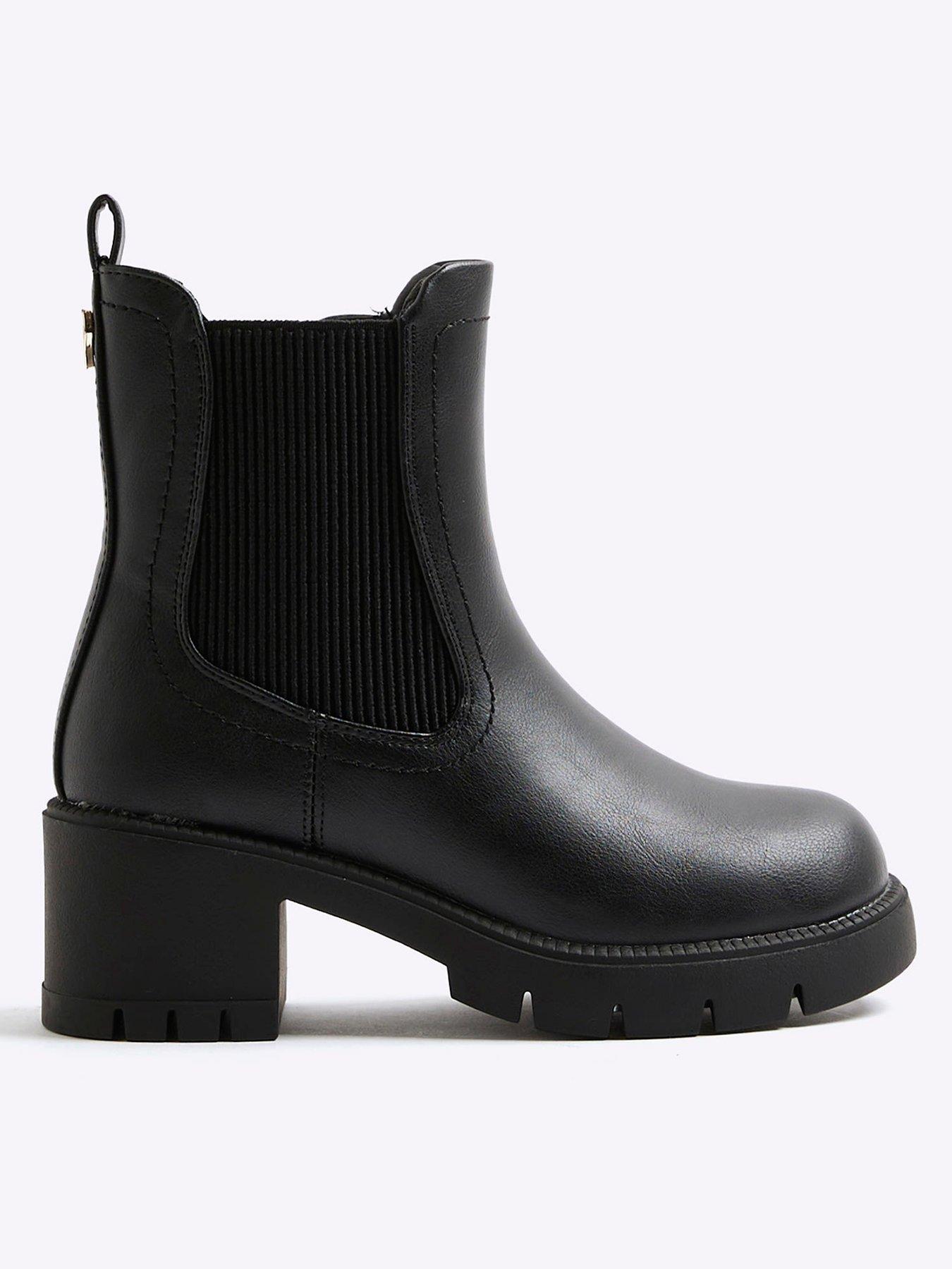 Image 1 of 4 of River Island Older Girls Heeled Ankle Boots - Black