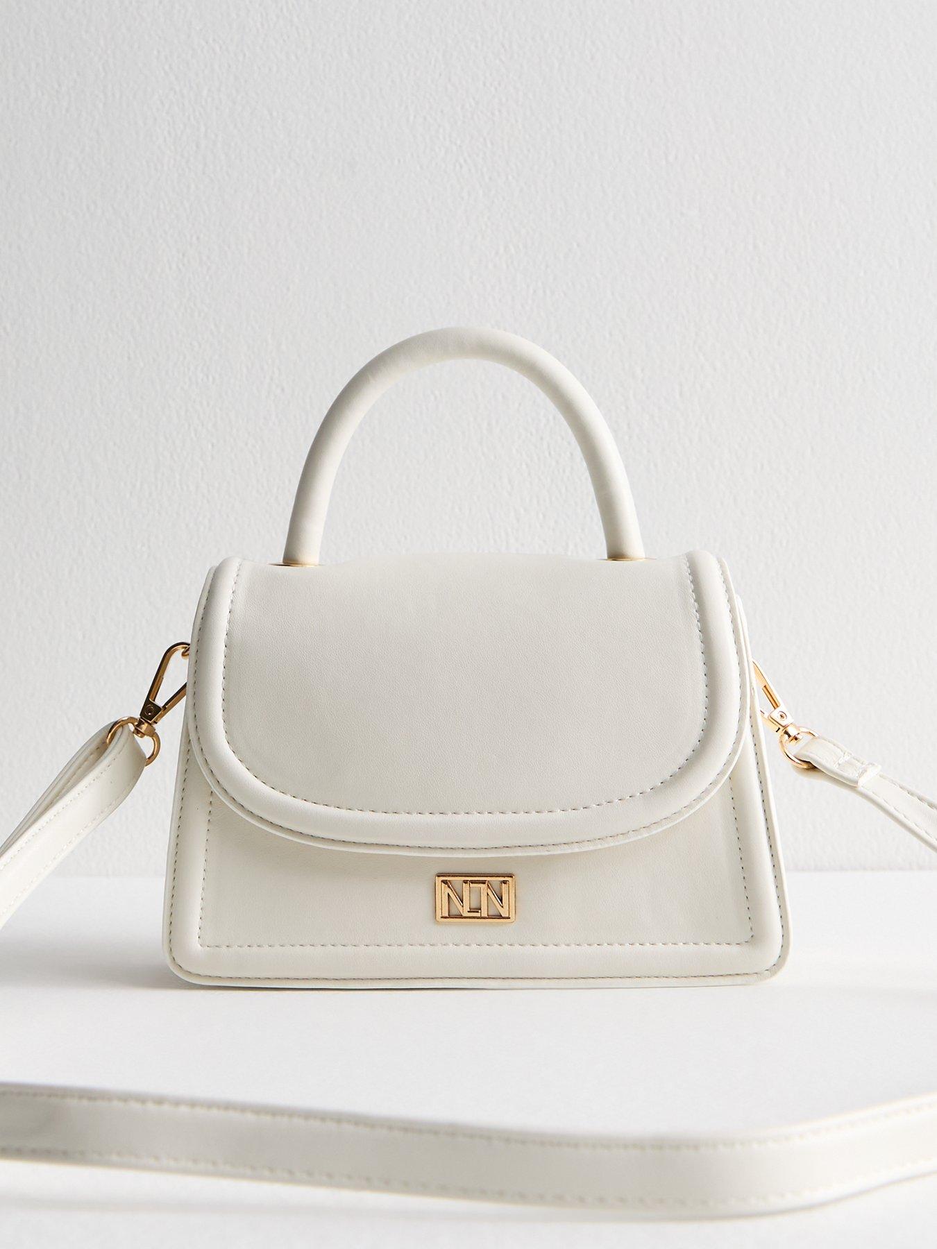 undefined White Faux Leather Top Handle Bag