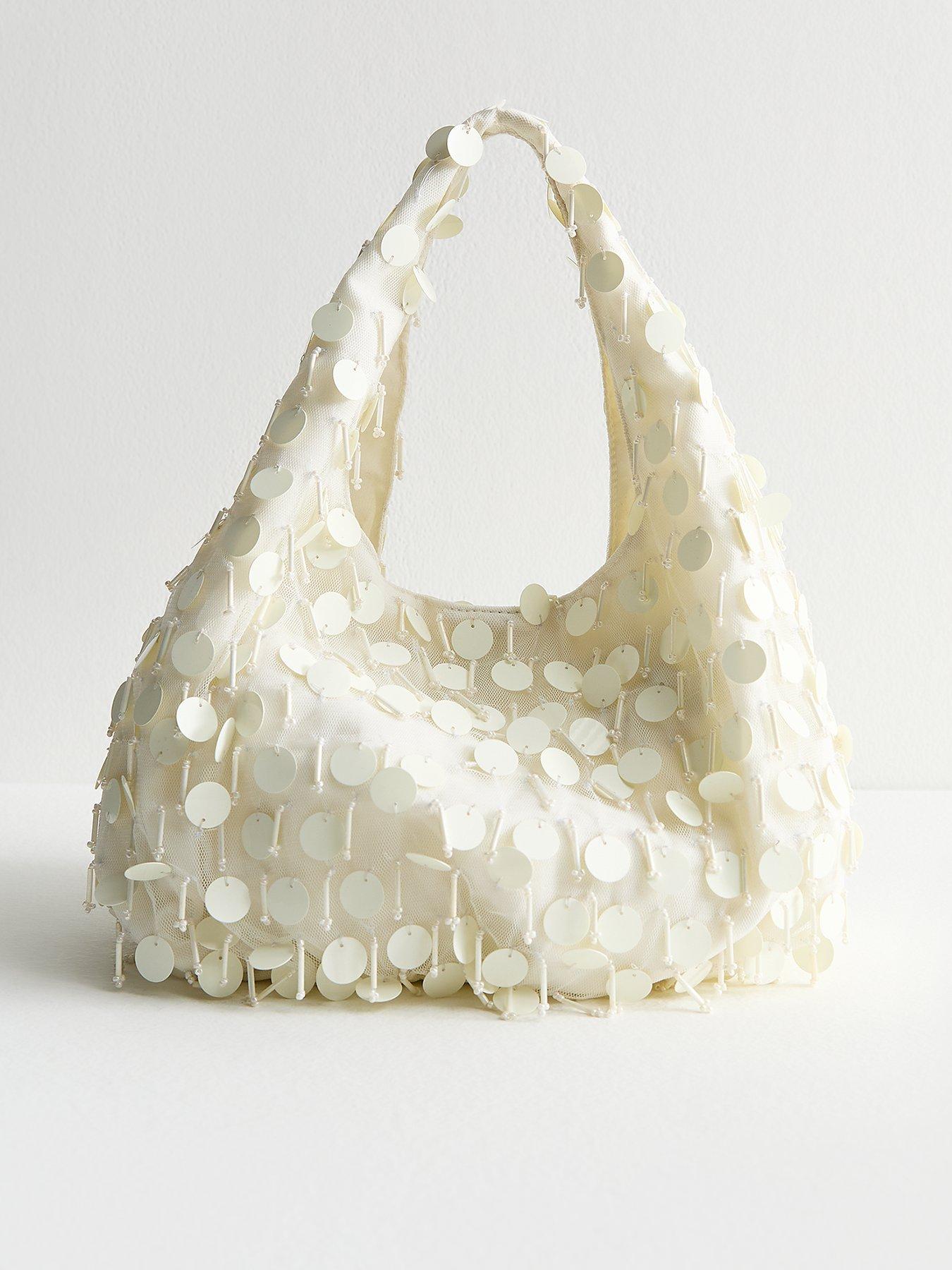 Image 1 of 5 of New Look Sequinned Organza Clutch Bag - White