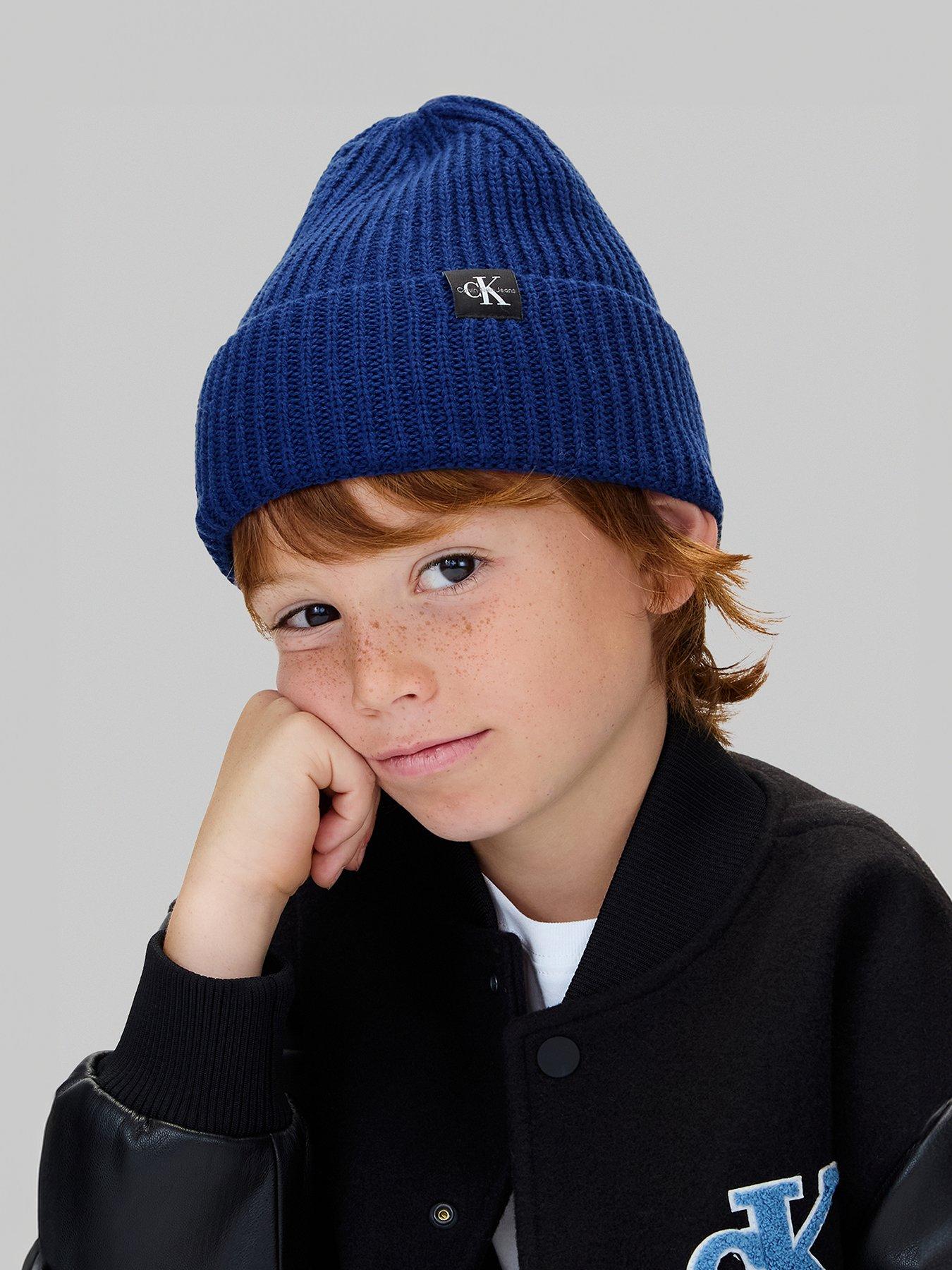 undefined Kids Monogram Rib Beanie - Bold Blue