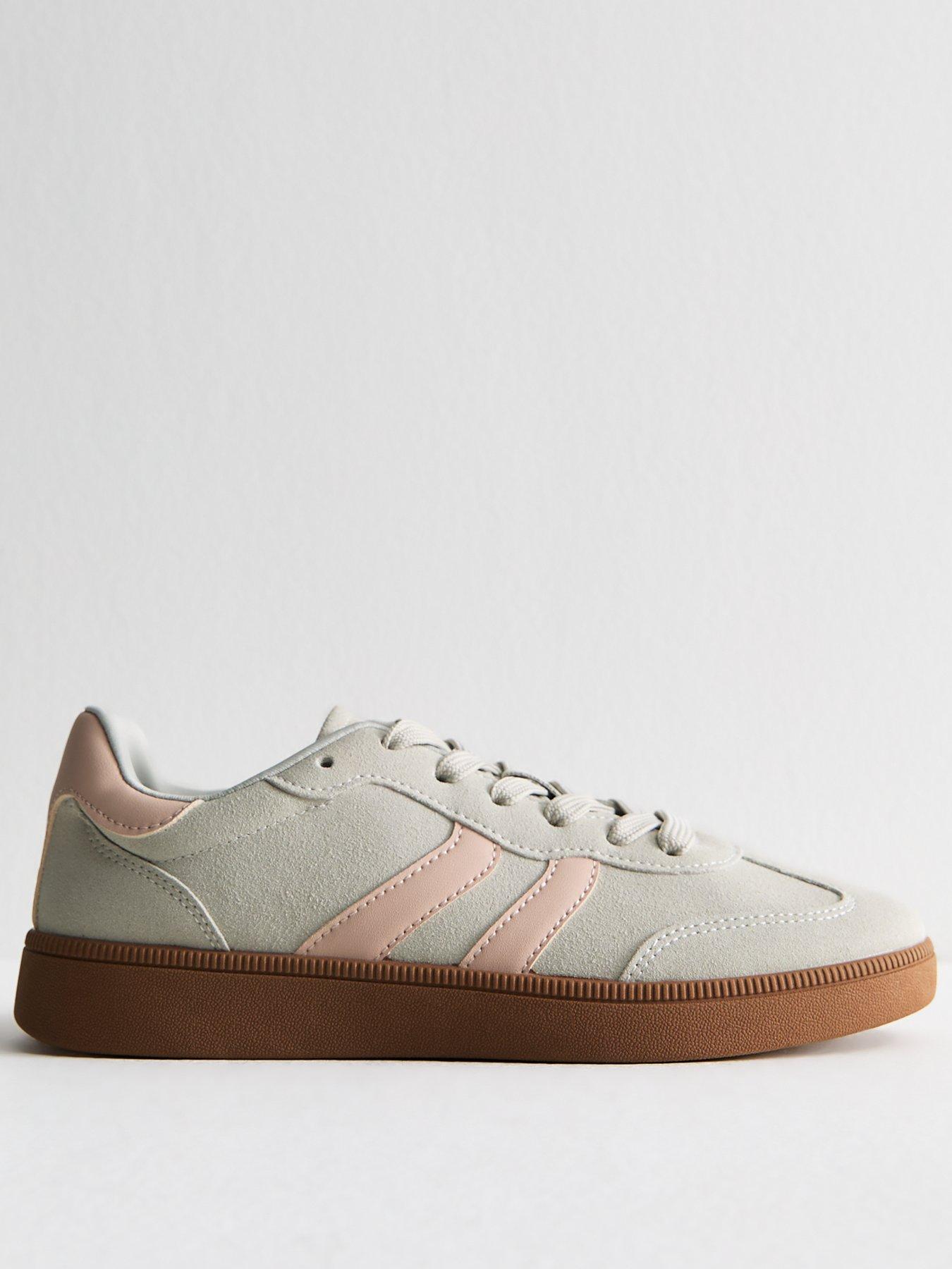 undefined Grey Panelled Faux Suede Contrast Trim Trainers