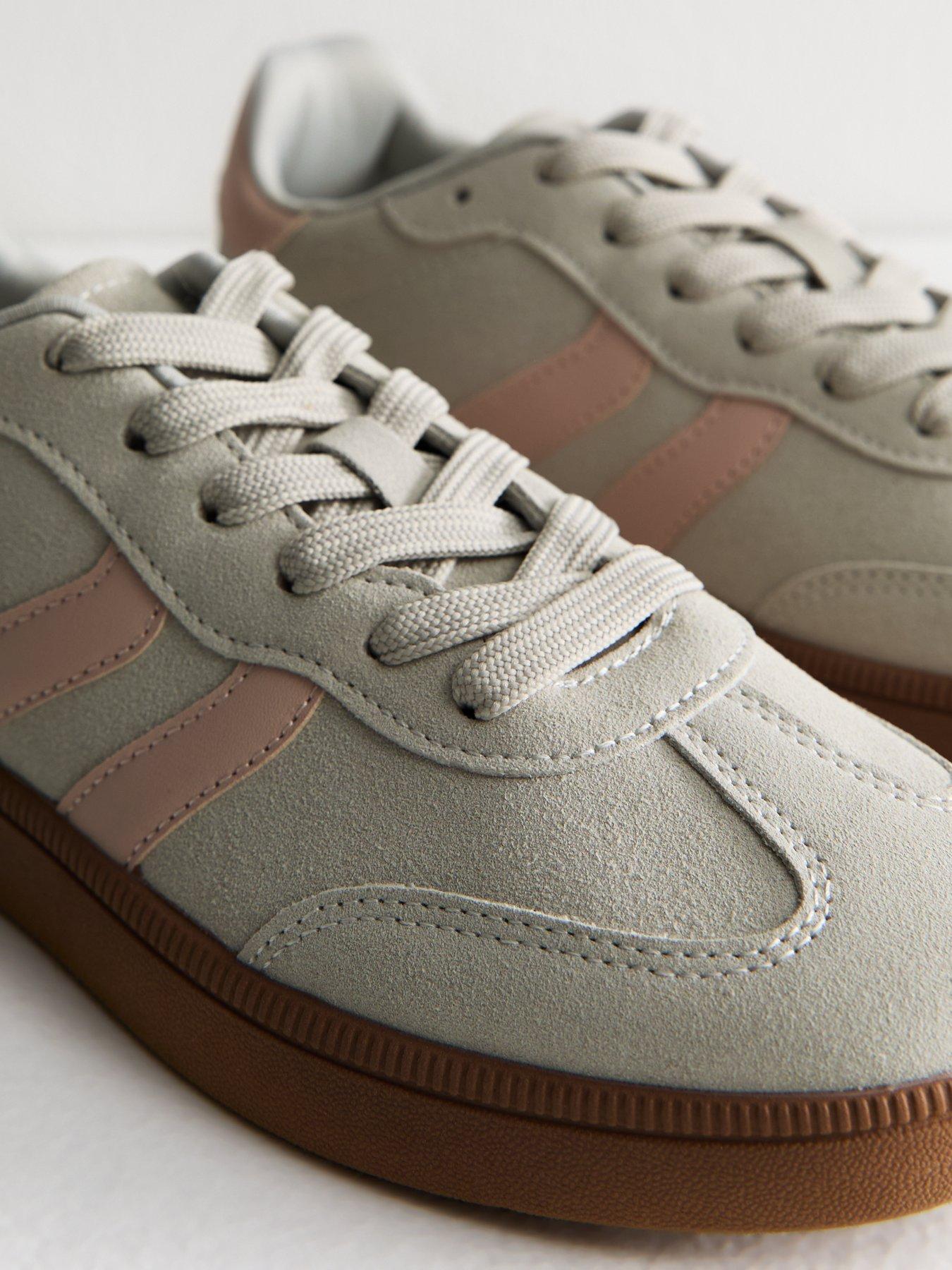  image of new-look-grey-panelled-faux-suede-contrast-trim-trainers