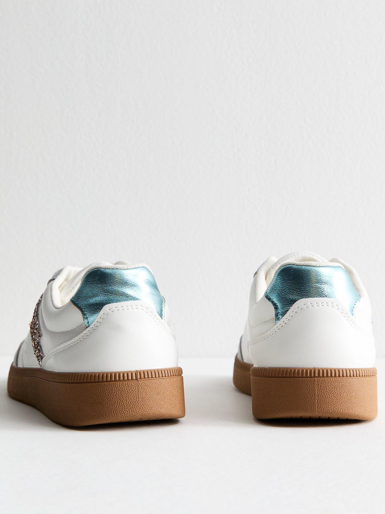  image of new-look-white-faux-leather-glitter-trim-trainers