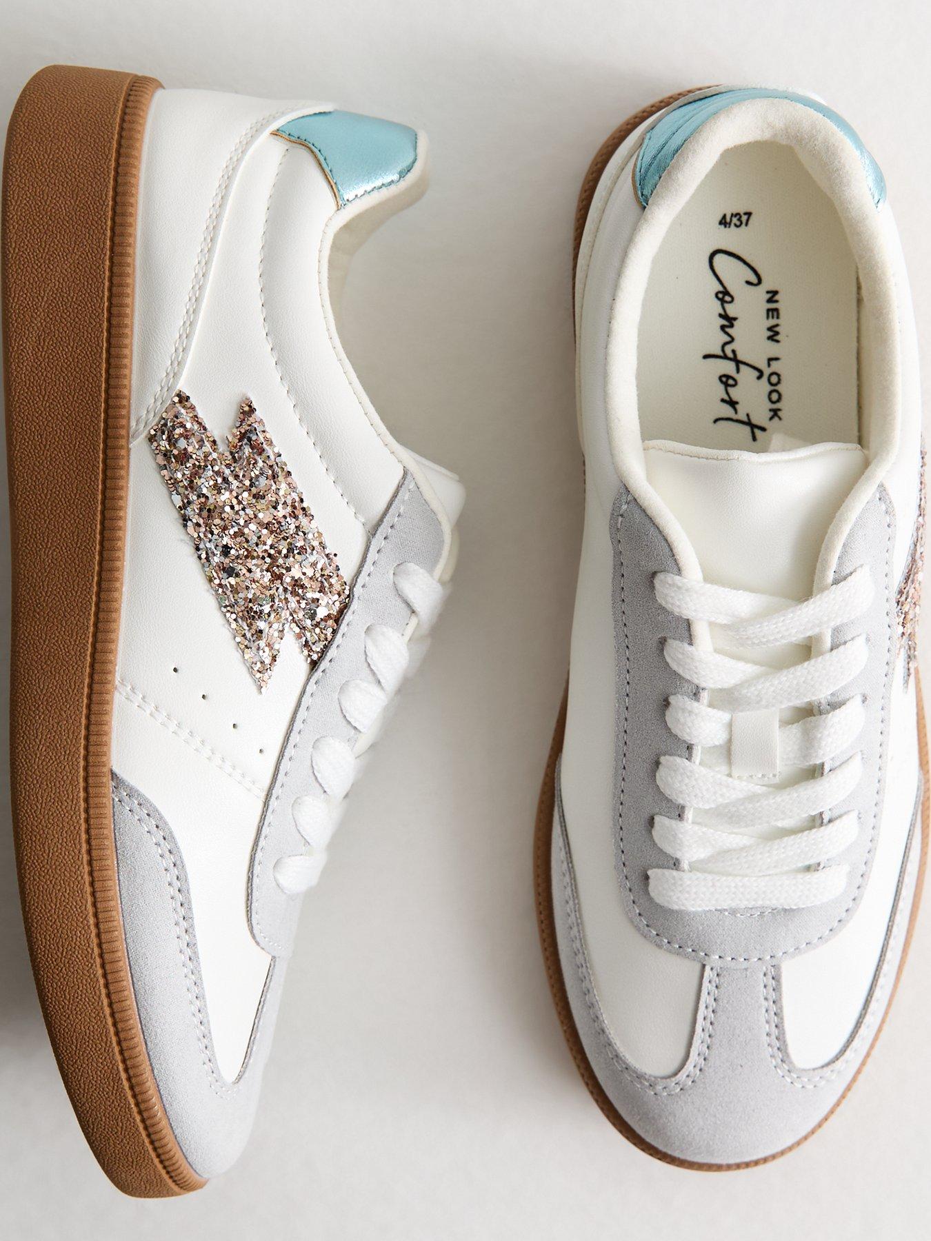  image of new-look-white-faux-leather-glitter-trim-trainers