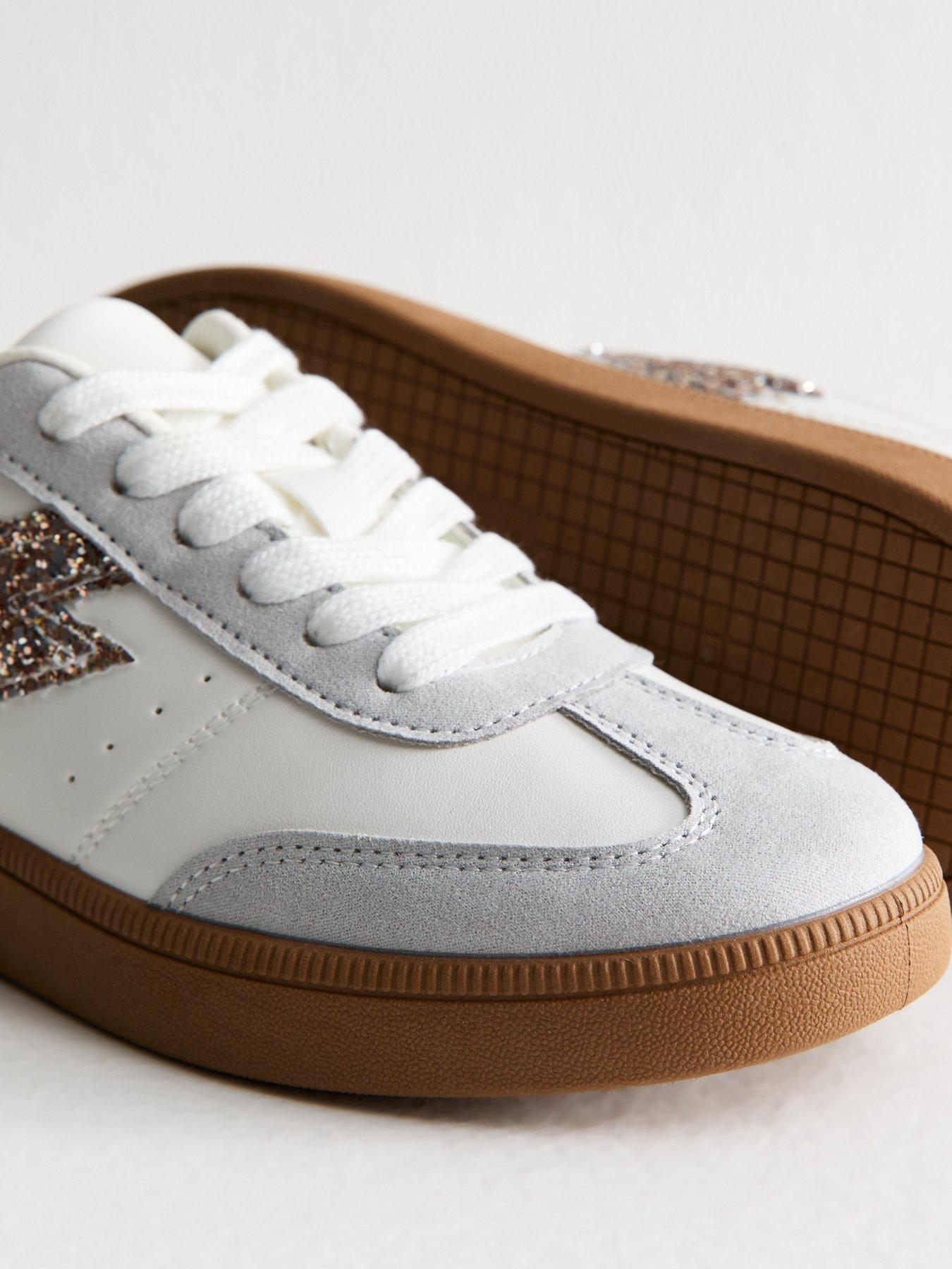  image of new-look-white-faux-leather-glitter-trim-trainers