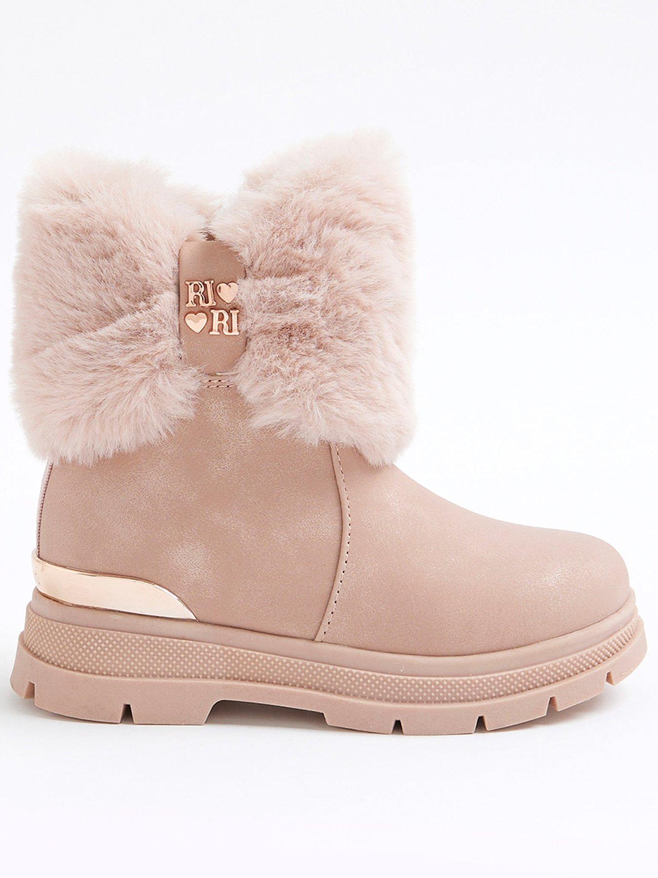undefined Girls Patent Bow Fur Boot - Pink